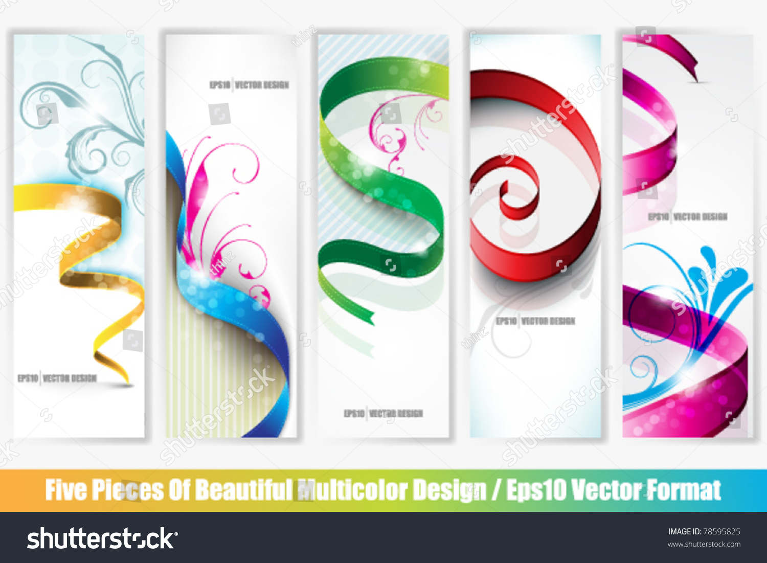 Eps Vector Collection Of Five Multicolor Banners With Ribbon Designs