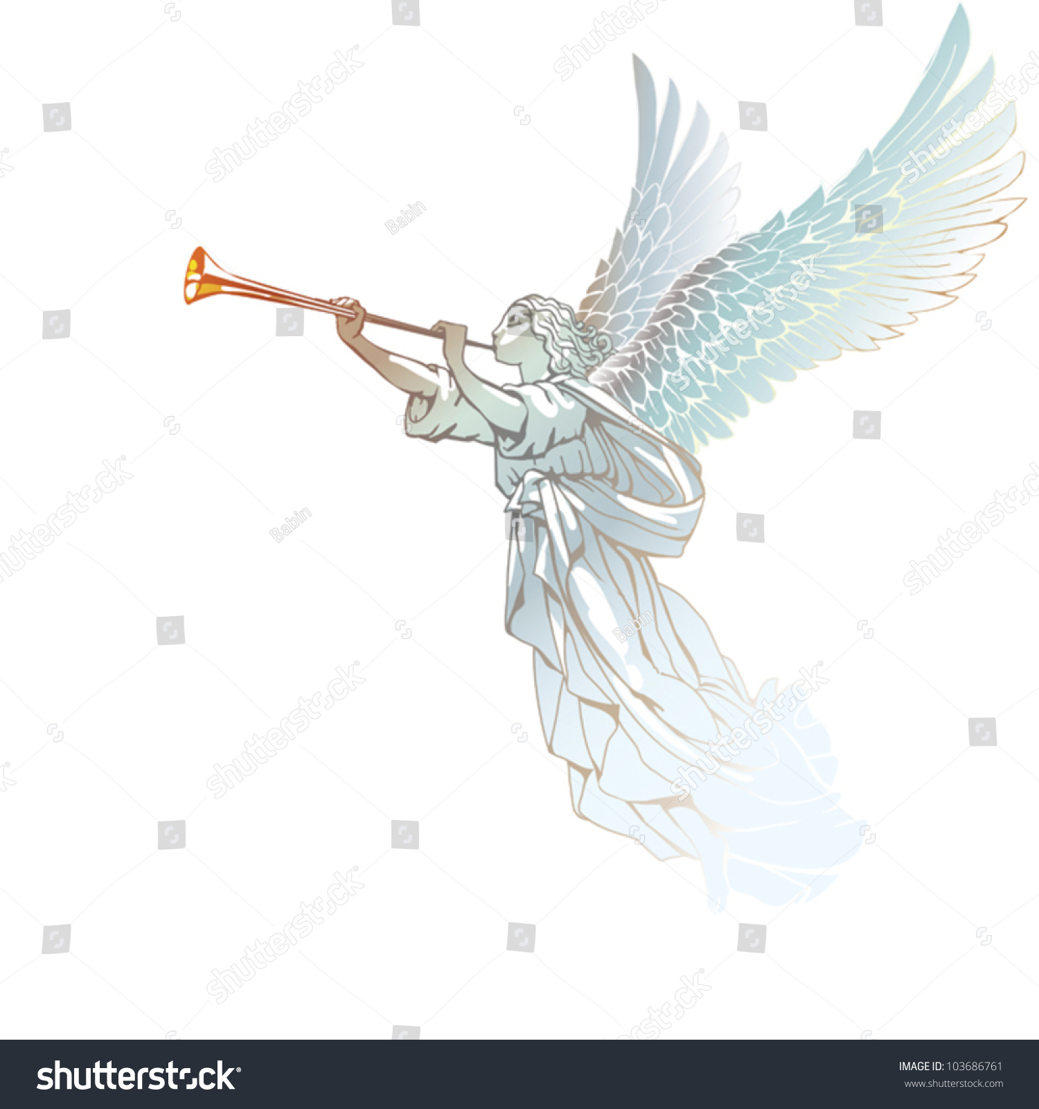 Eps 8/ White Angel With Trumpet On A White Background Stock Vector