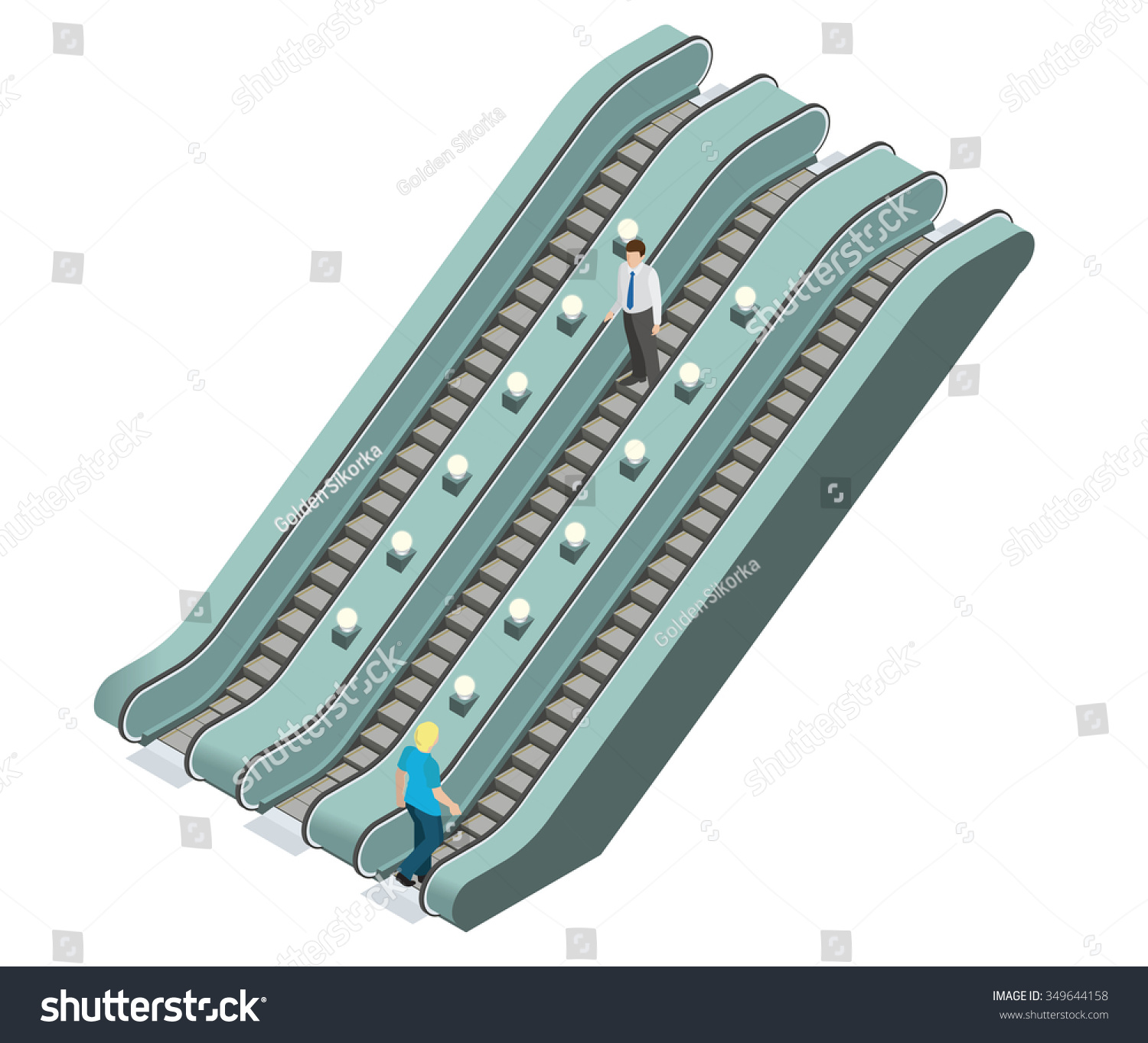 Escalator Lift Elevator Flat 3d Isometric Stock Vector 349644158