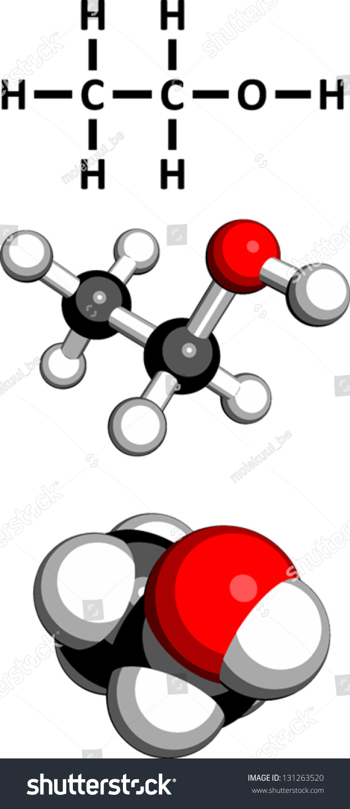 Ethanol Alcohol Molecule Chemical Structure Three Representations