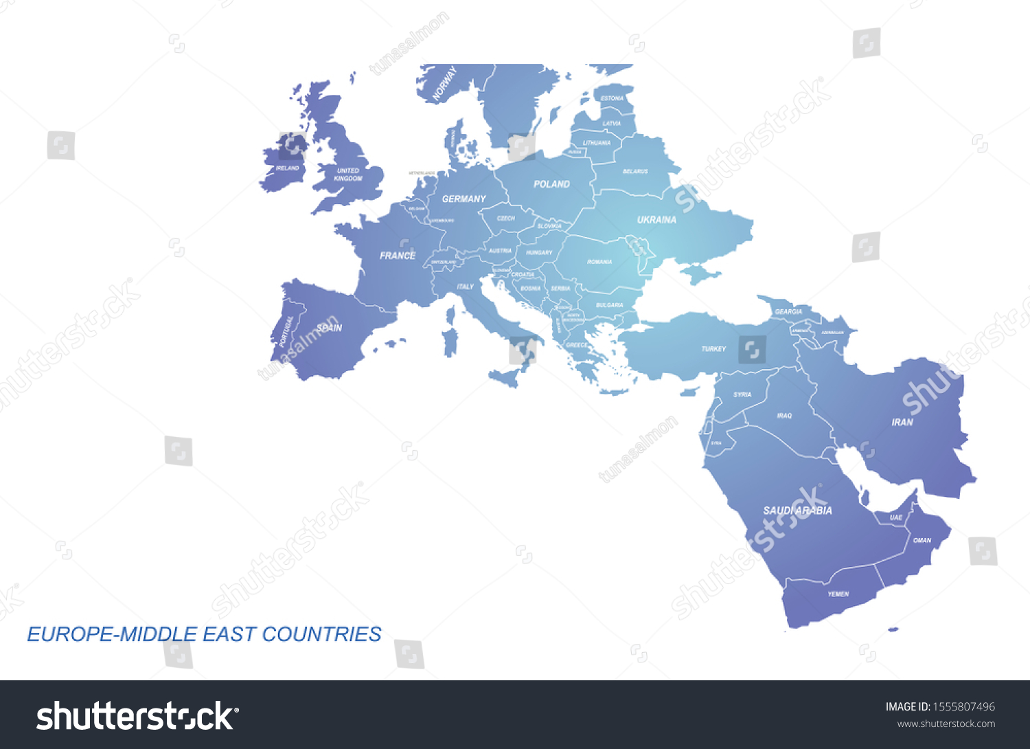 Europemiddle East Countries Map Eu Map Vetor Stock Livre De Direitos