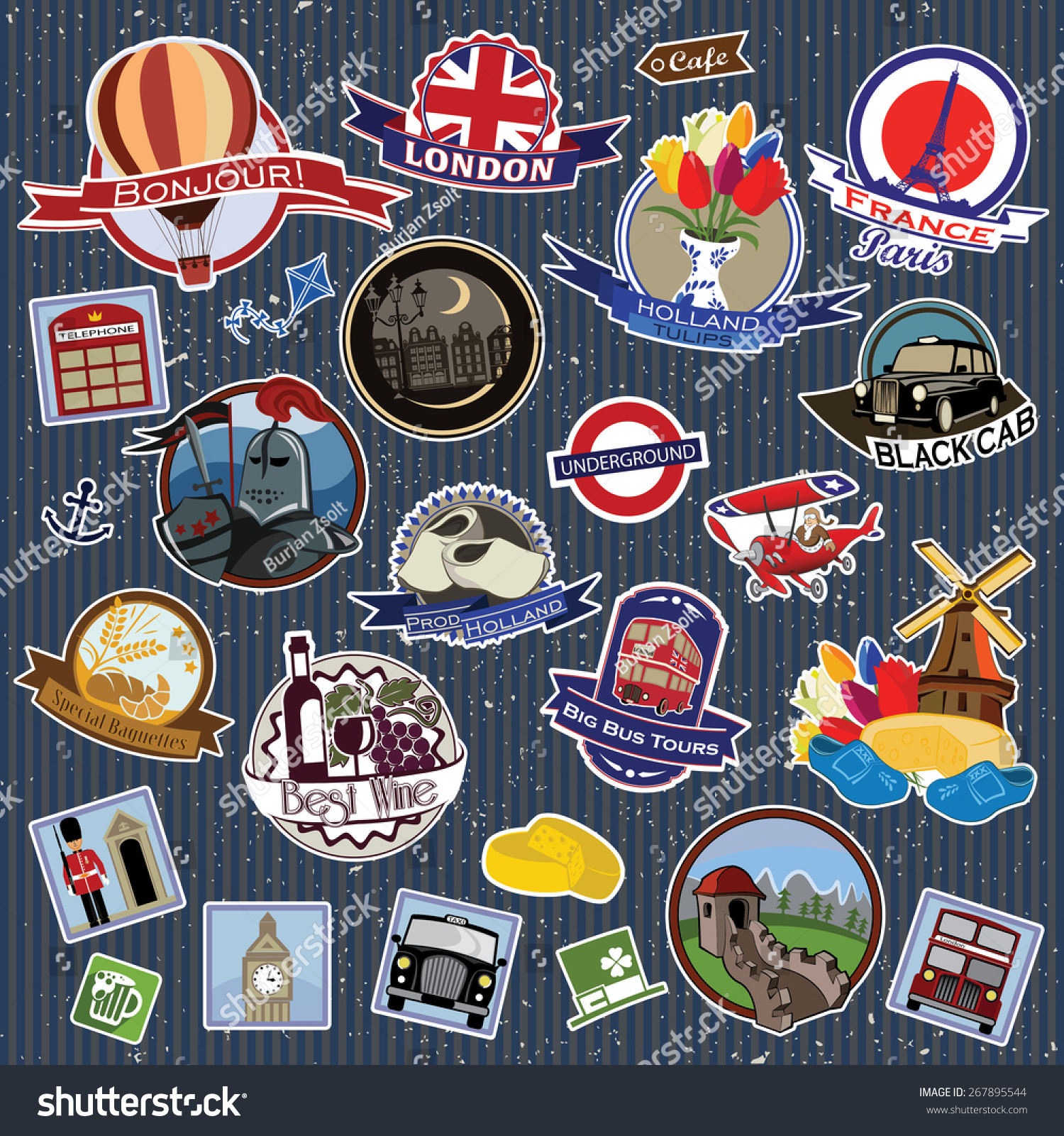 Europe Stickers And Symbols Mix Set 1 Ilustración Vectorial En Stock