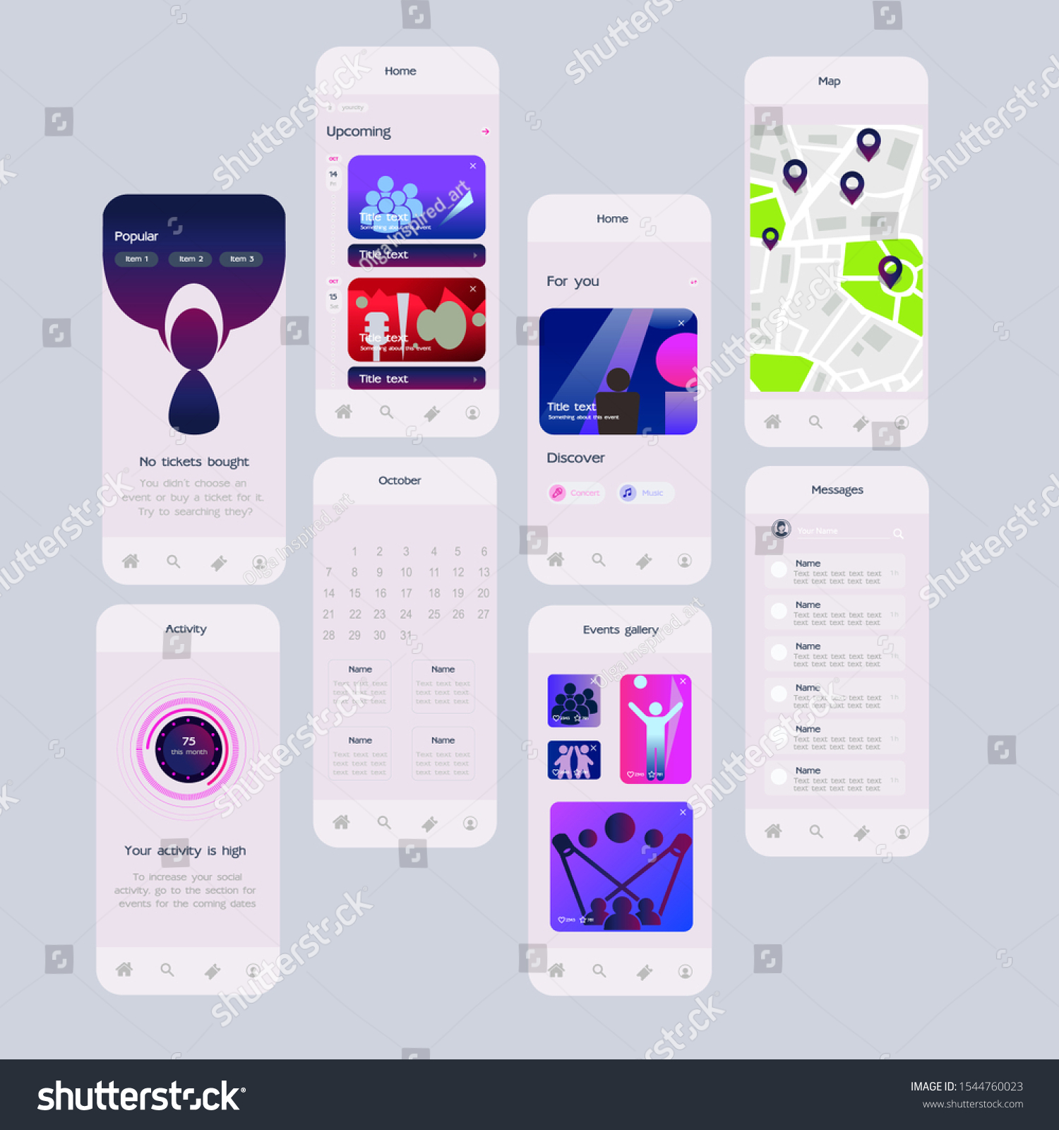 Events App User Interface Design Vector Stock Vector Royalty Free