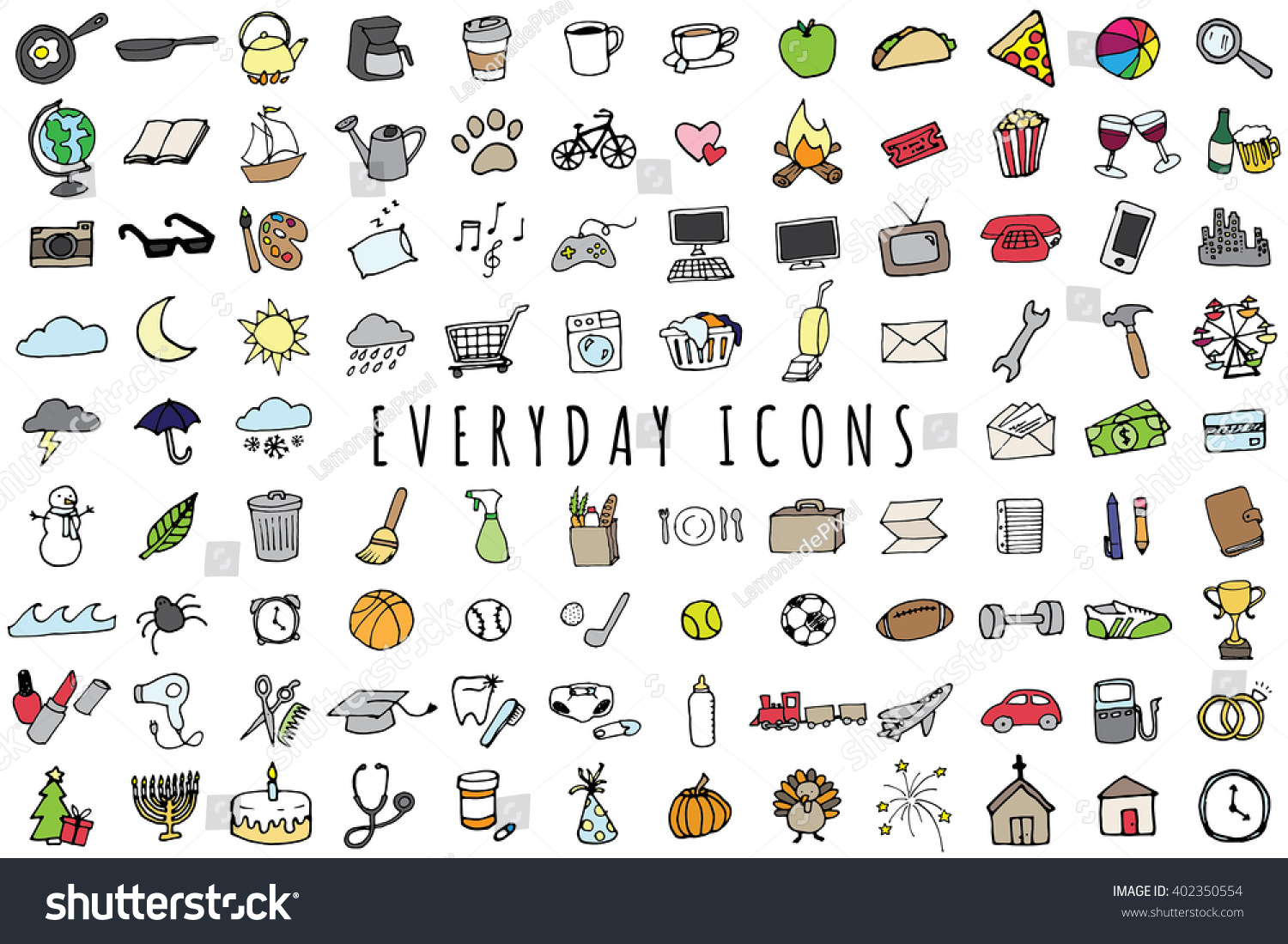 Everyday Objects Icons Set Sketched Planner And To Do List Graphics Including Bill Pay 