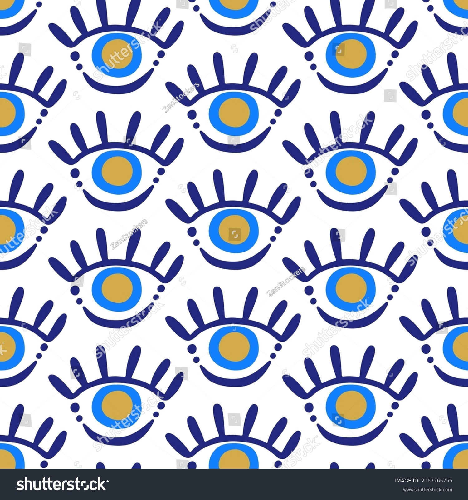 Evil Eyes Seamless Pattern Blue White Stock Vector Royalty Free