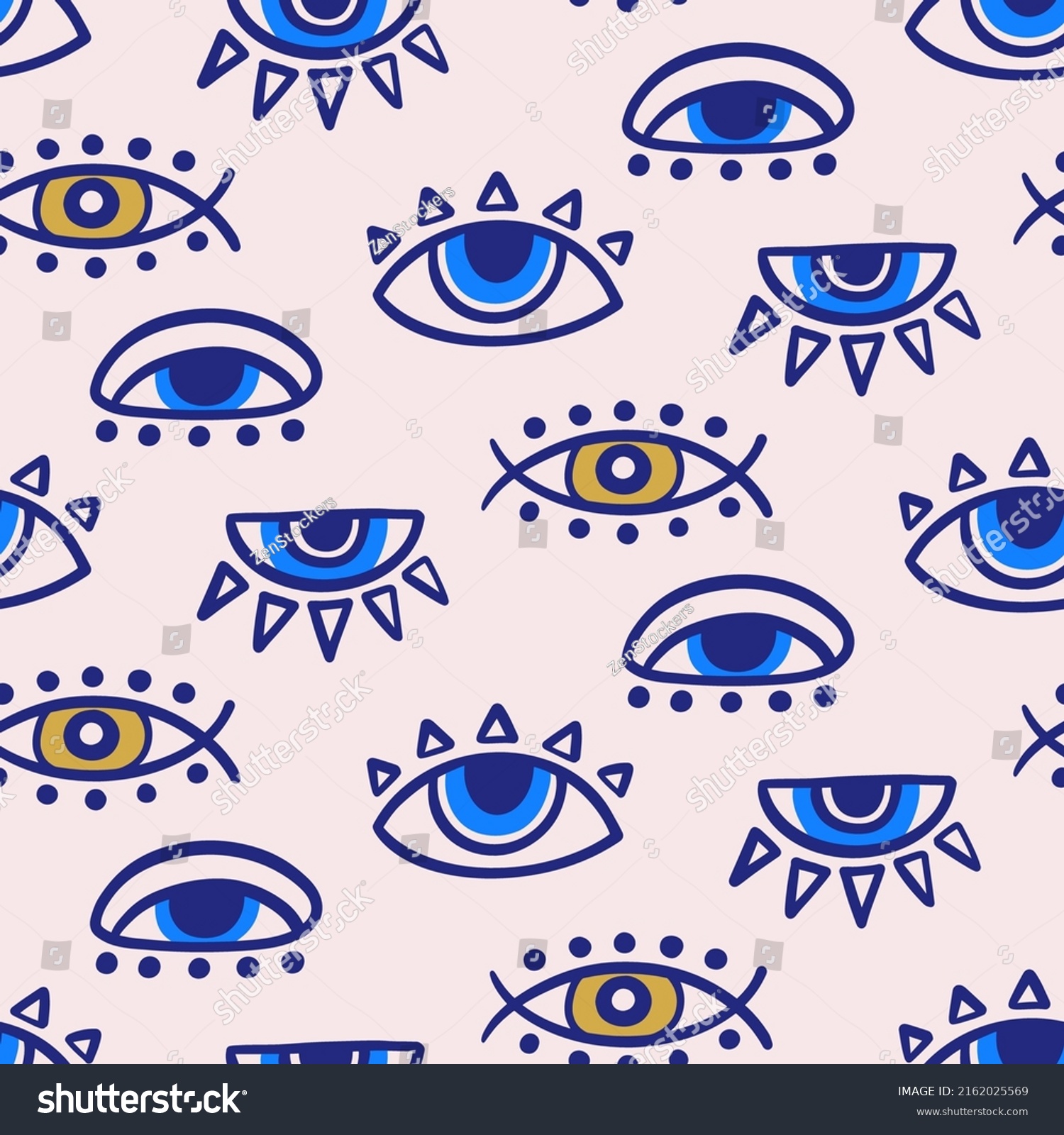 Evil Eyes Seamless Pattern Blue White Stock Vector Royalty Free