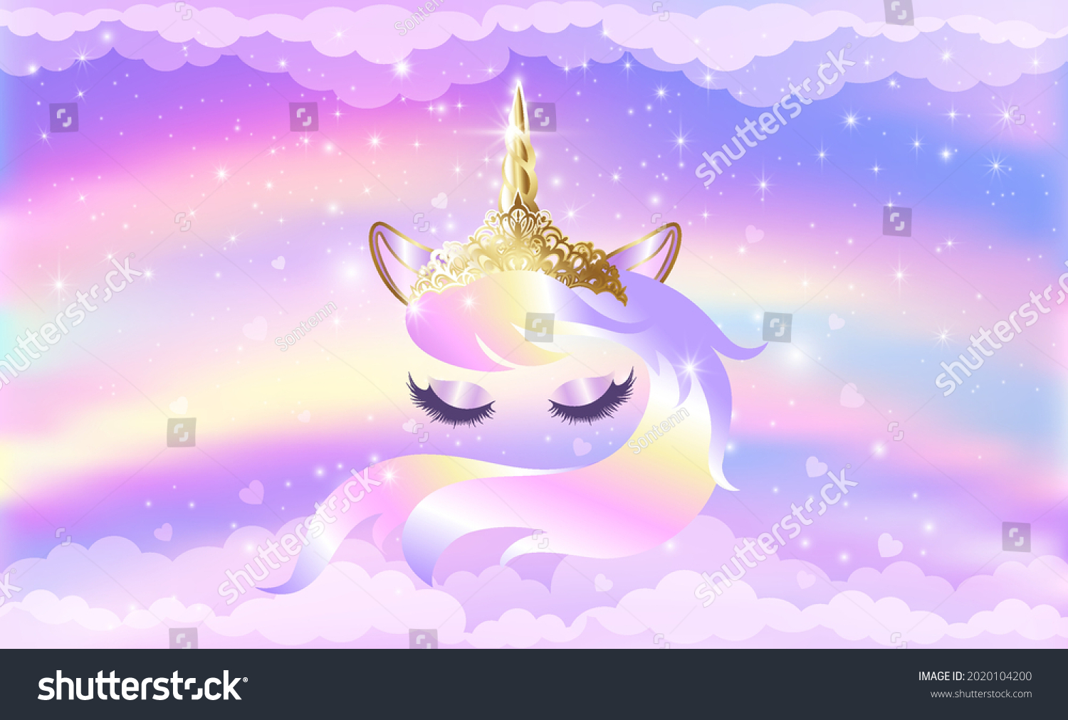 Face Unicorn Closed Eyes Long Mane Stock Vector Royalty Free