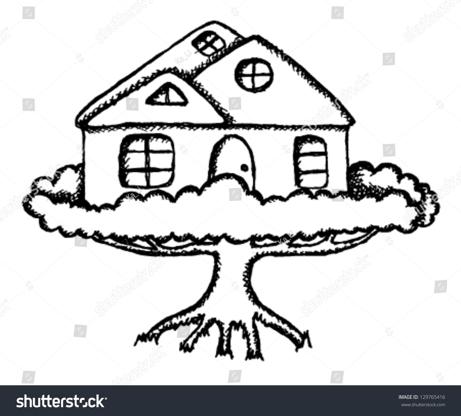 Fairy House On Tree Vector Sketch Stock Vector 129765416 - Shutterstock