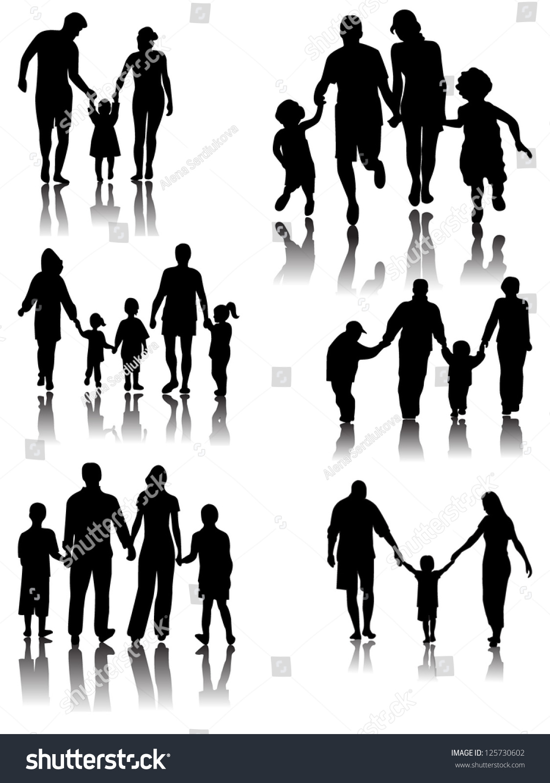 Family Silhouettes With Shadow. Vector - 125730602 : Shutterstock