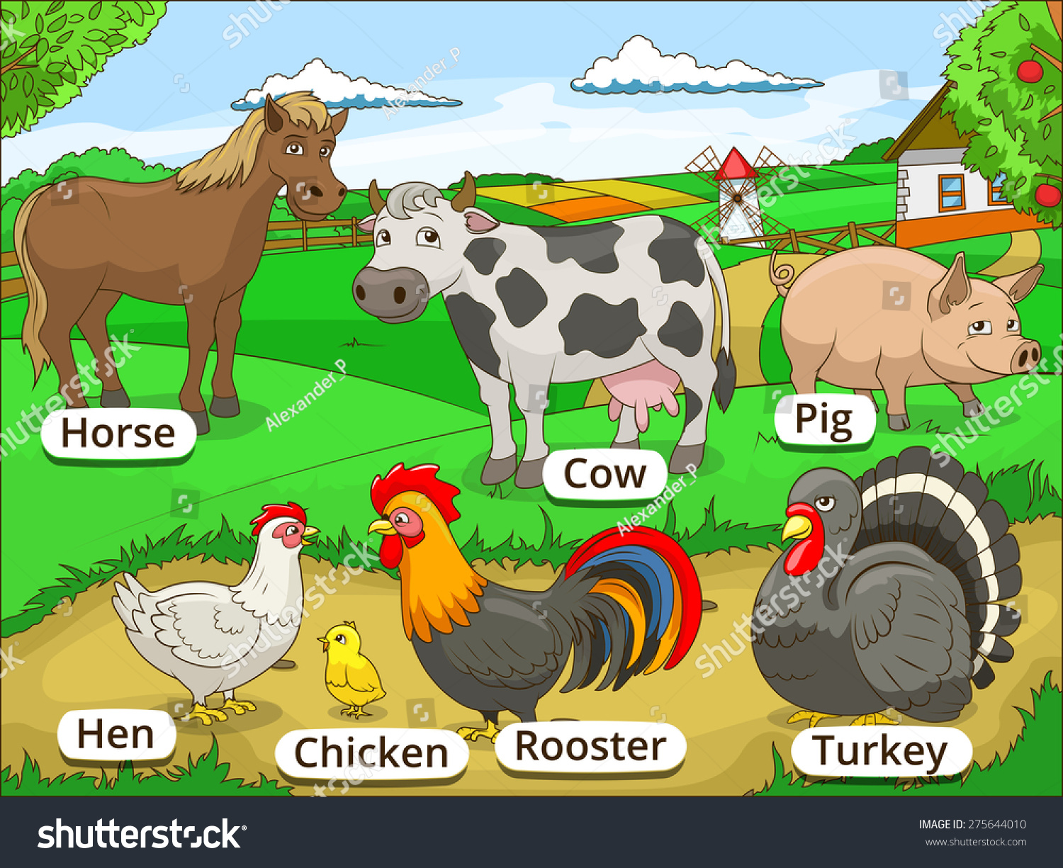 farm-animals-names-cartoon-educational-illustration-stock-vector