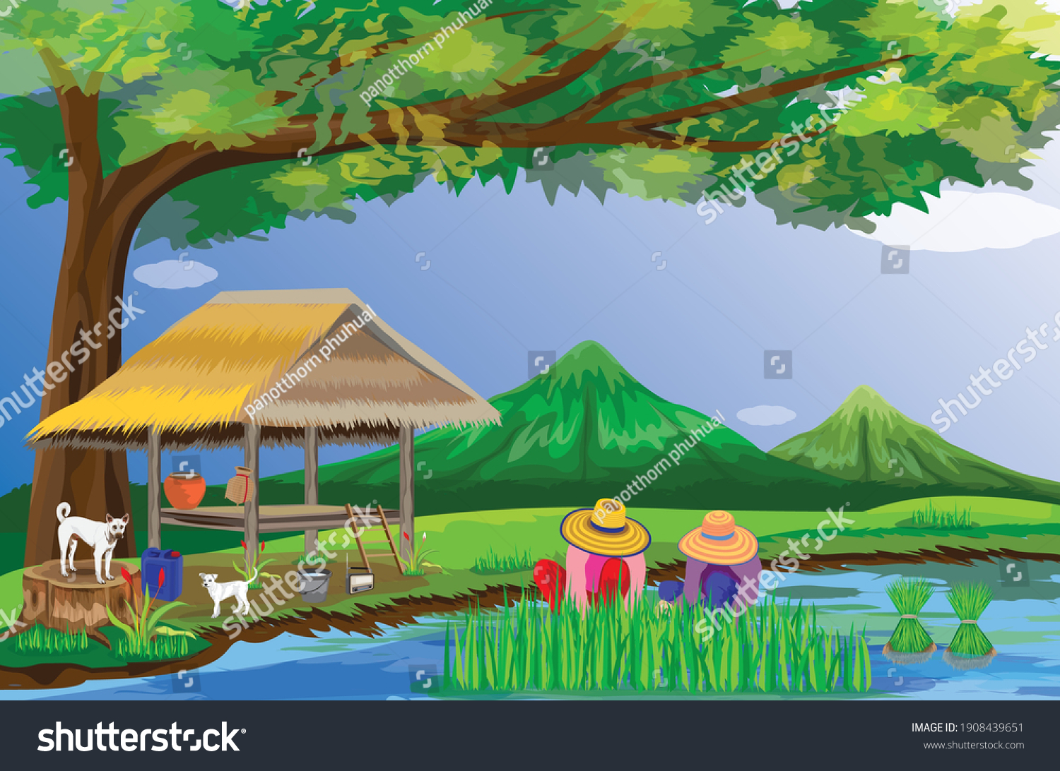 Farmer Work Paddy Field Vector Design Stock Vector Royalty Free