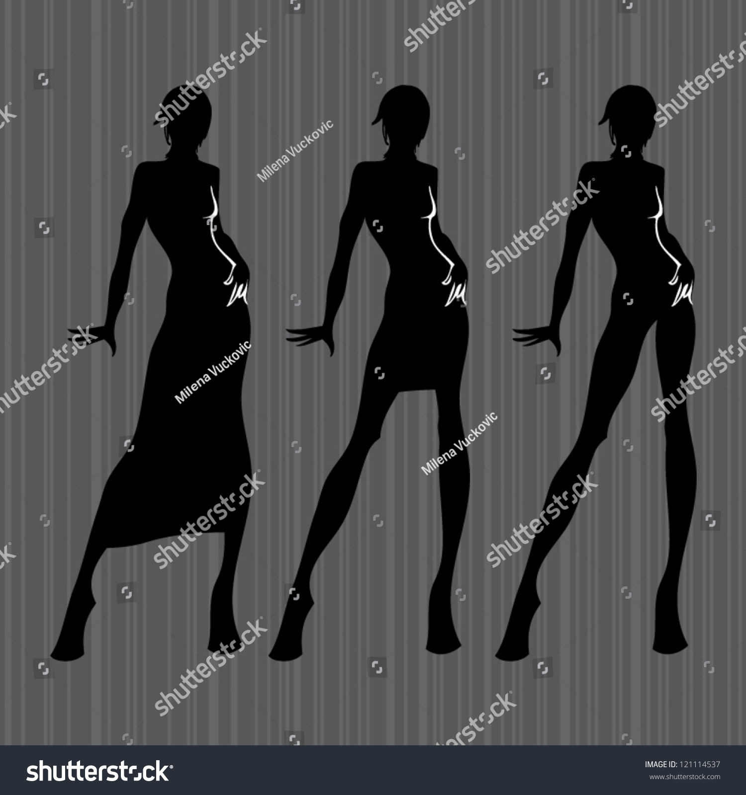 Fashion Design Female Models Silhouettes Template, Women In Dresses