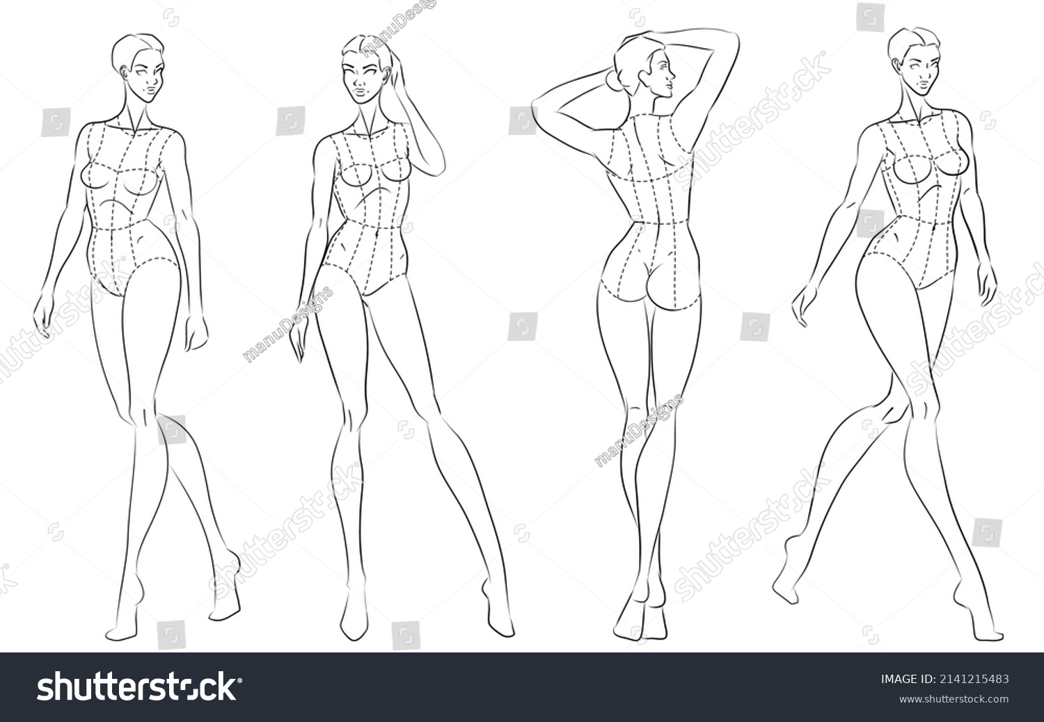 Fashion Figure Ten Heads Design Template Stock Vector Royalty Free