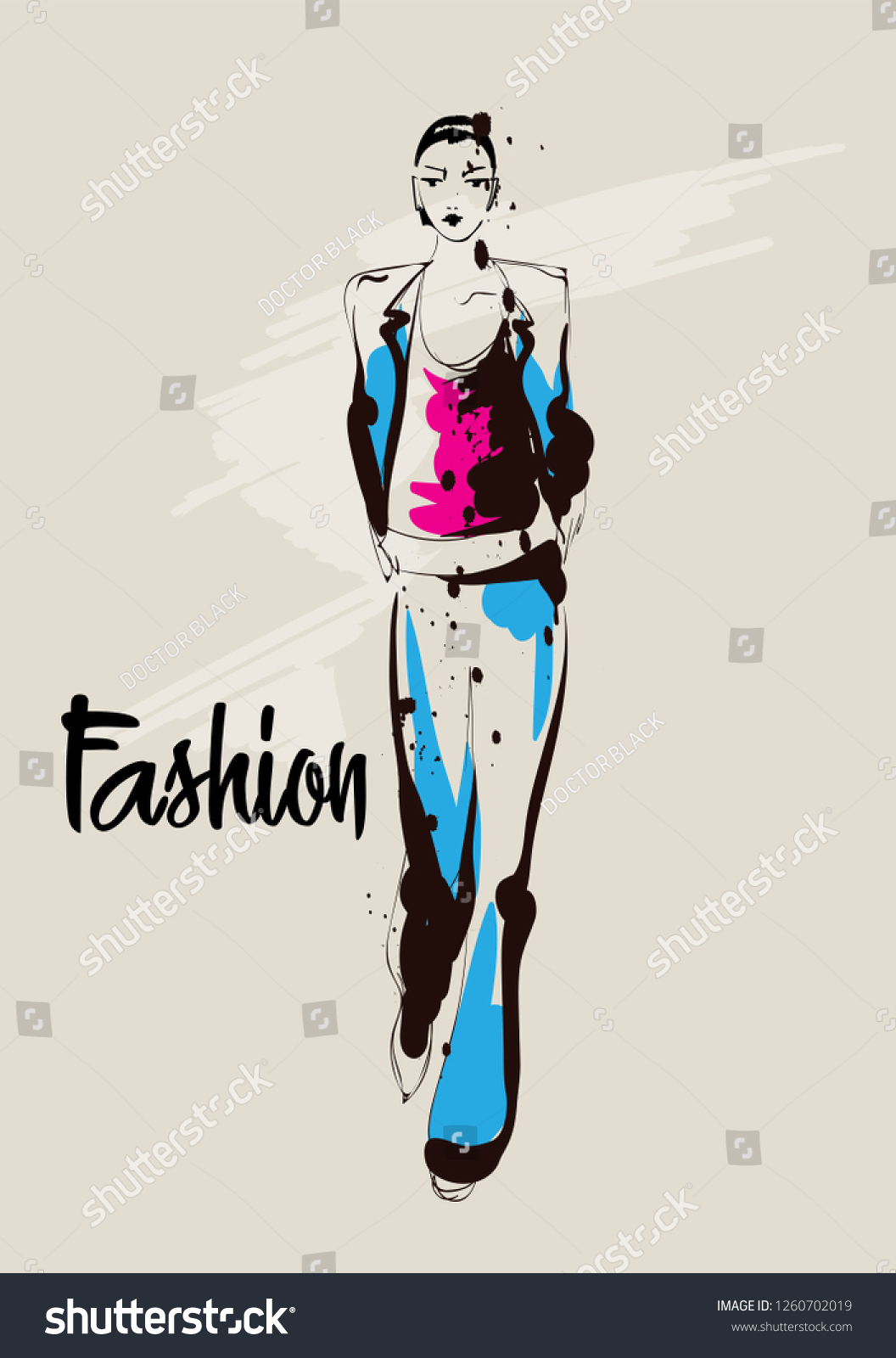 Fashion Girl Sketch Fashion Illustration Drawing Vector De Stock