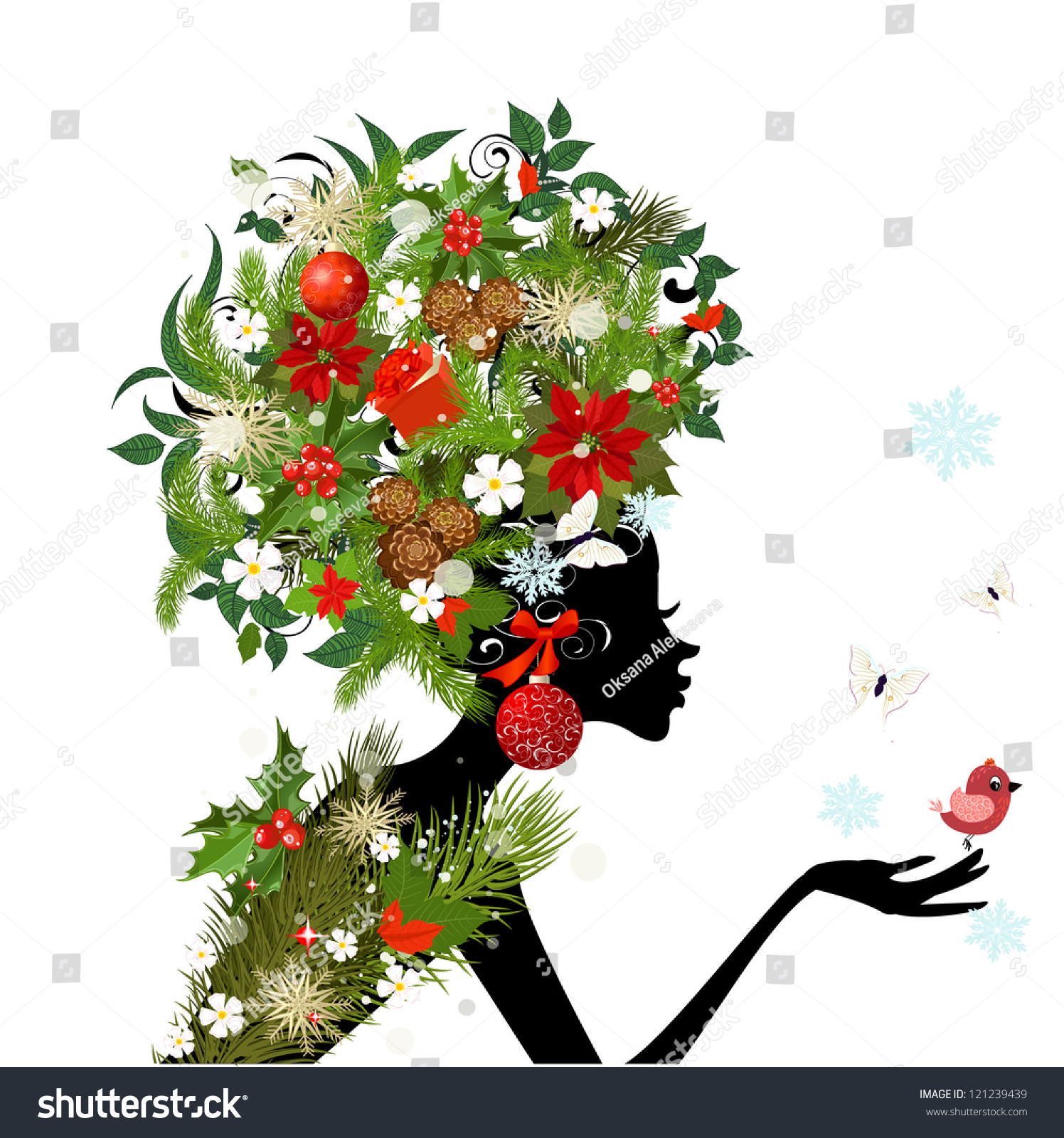 Fashionable Girl With Christmas Hairstyle For Your Design Stock Vector