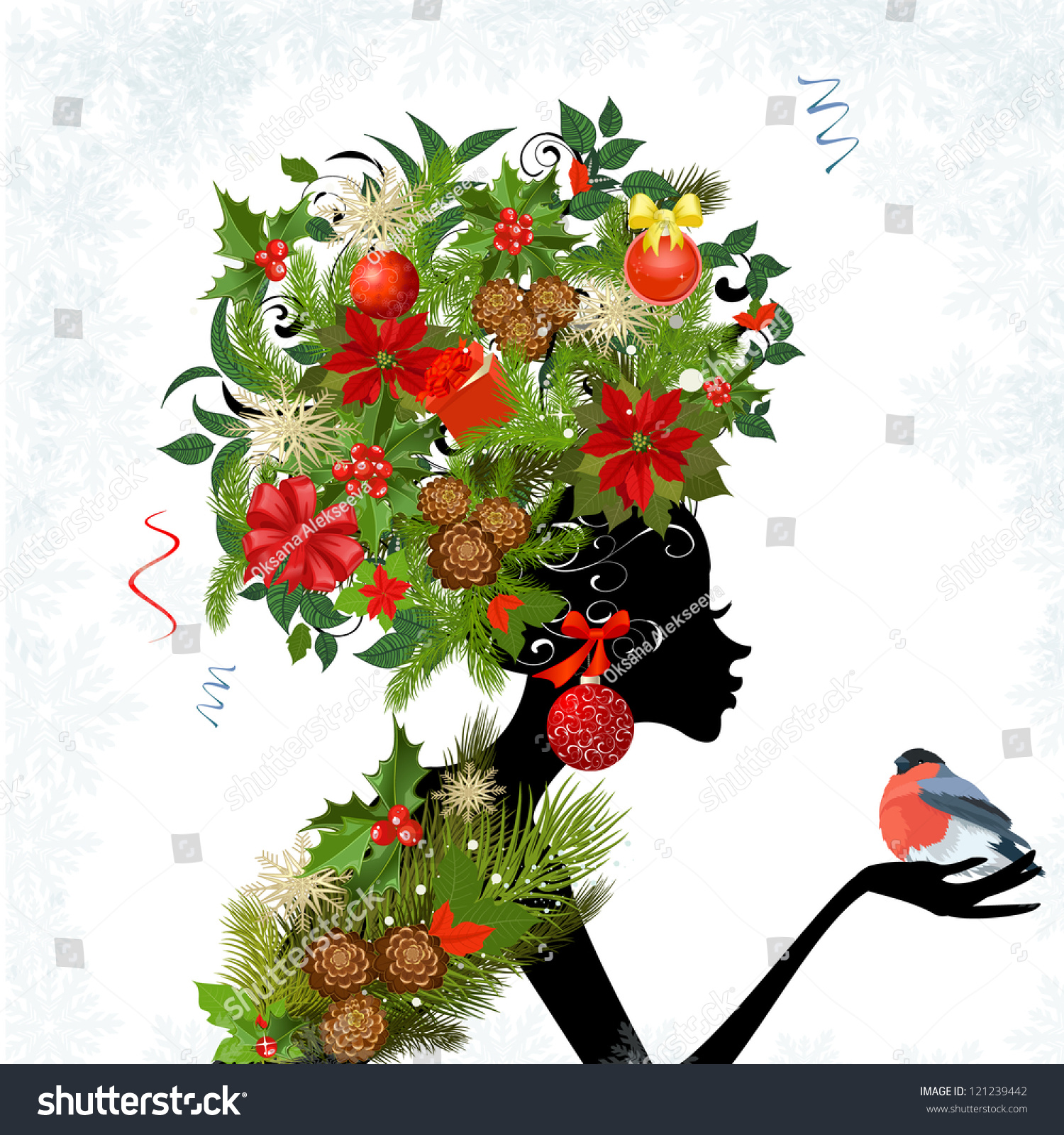 Fashionable Girl With Christmas Hairstyle For Your Design Stock Vector