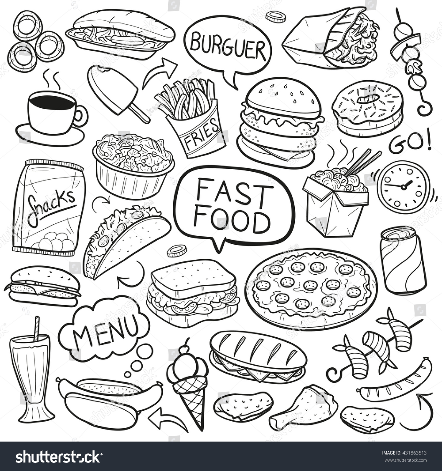 Fast Food Doodle Icons Hand Made Stock Vector Illustration 431863513 