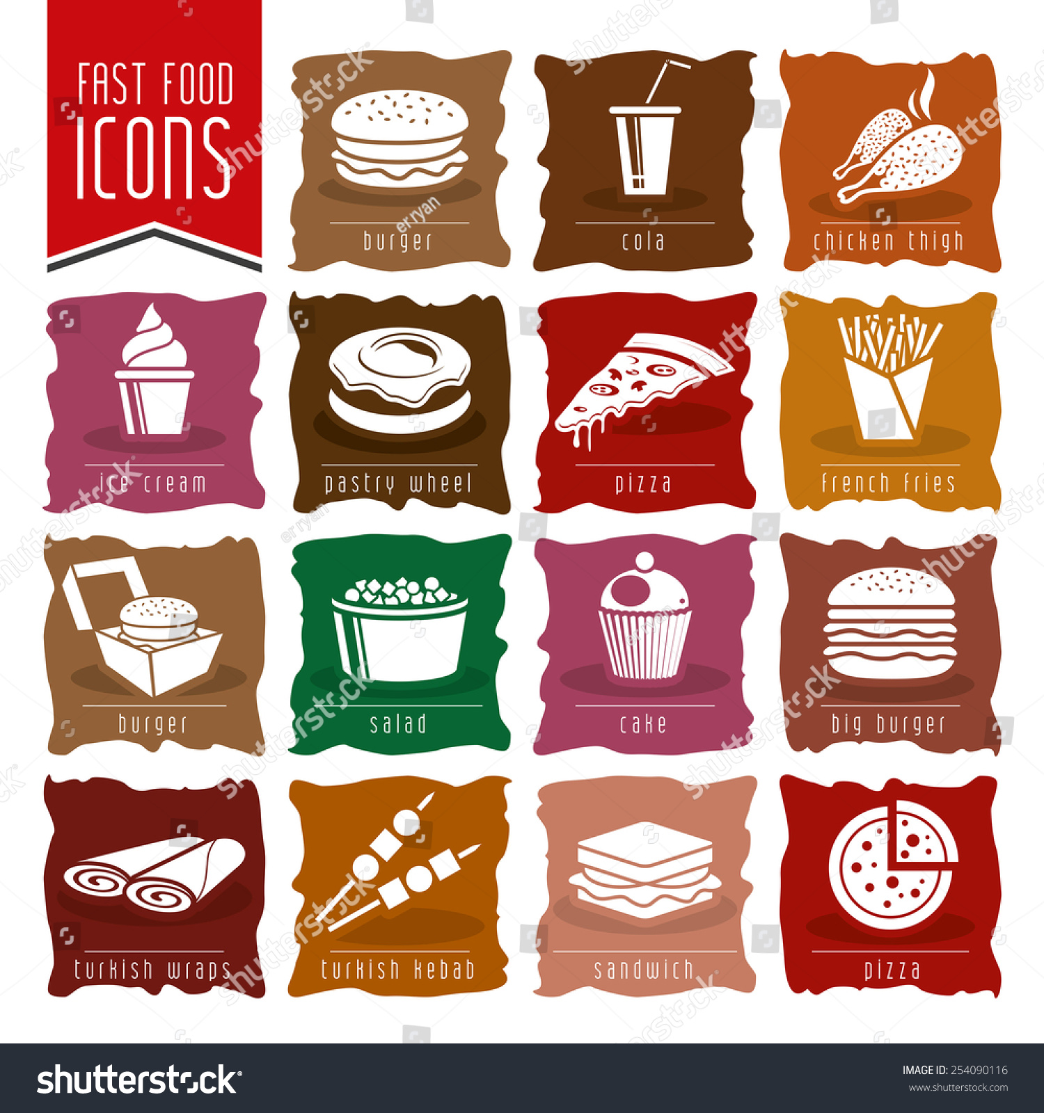 Fast Food Icons - 5 Stock Vector Illustration 254090116 : Shutterstock