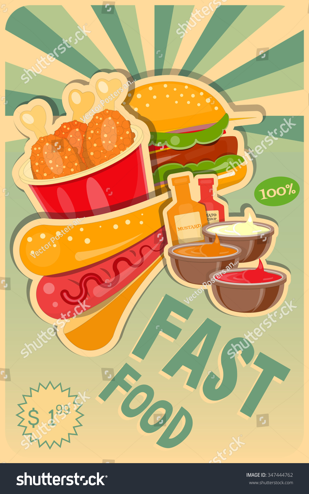 Fast Food Poster - Burgers, Hot Dog And Chicken ...