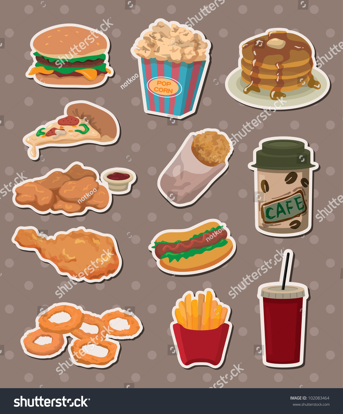 Fast Food Stickers Stock Vector Illustration 102083464