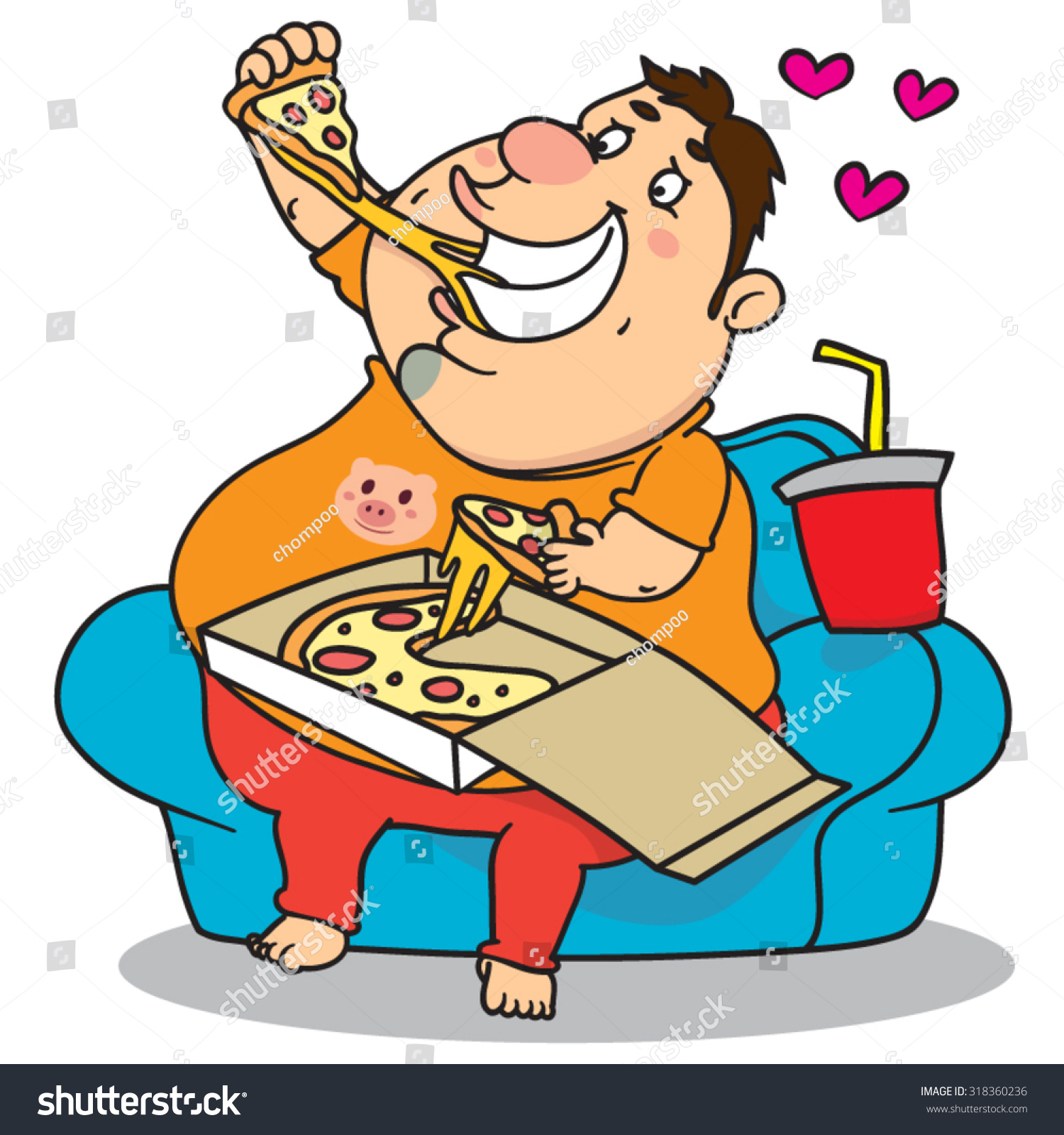 Fat Man Eating Pizza Cartoon Seated Stock Vector 318360236 ...