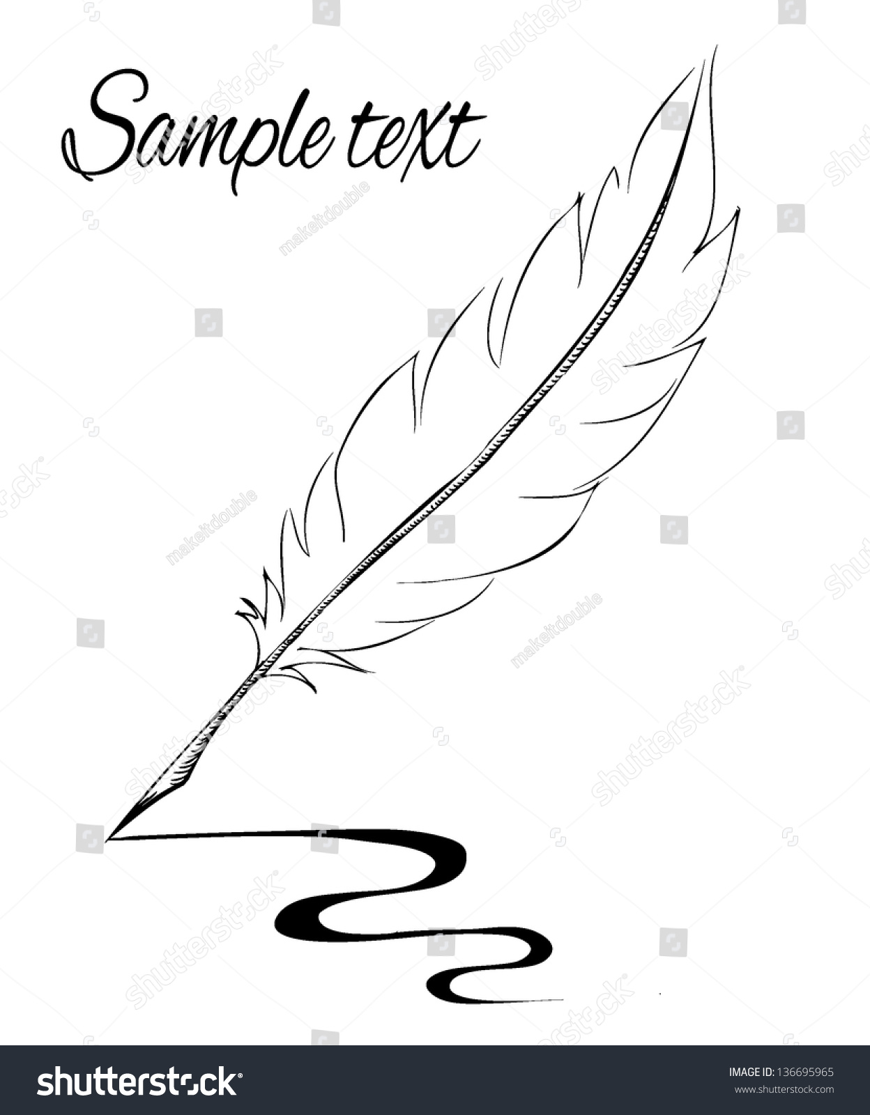 Feather Pen Making Line Sketch Eps8 Stock Vector Illustration 136695965