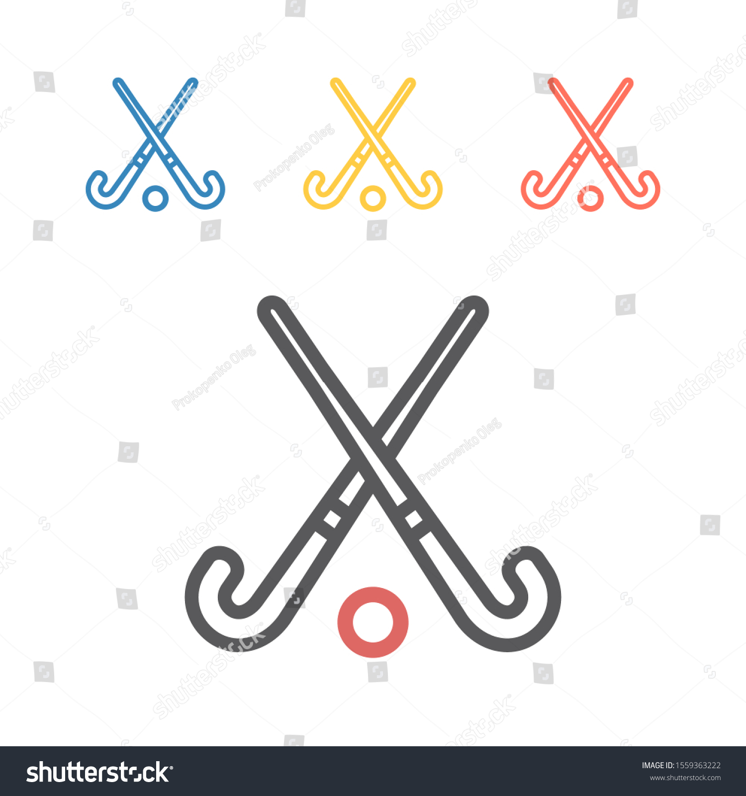 Field Hockey Sticks Ball Line Icon Stock Vector Royalty Free