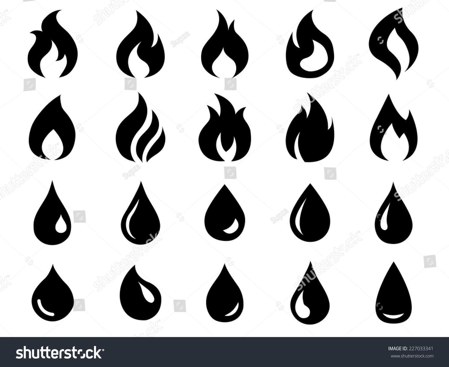 Fire And Water Icons Set Stock Vector 227033341 Shutterstock