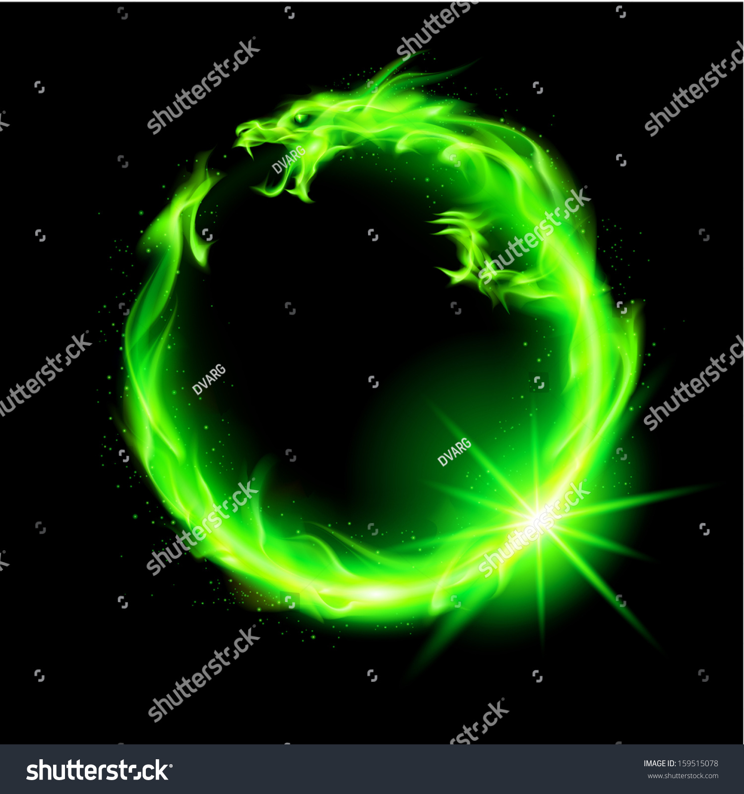 Fire Chinese Dragon In Green Making Circle On Black Background Stock Vector Illustration 1848