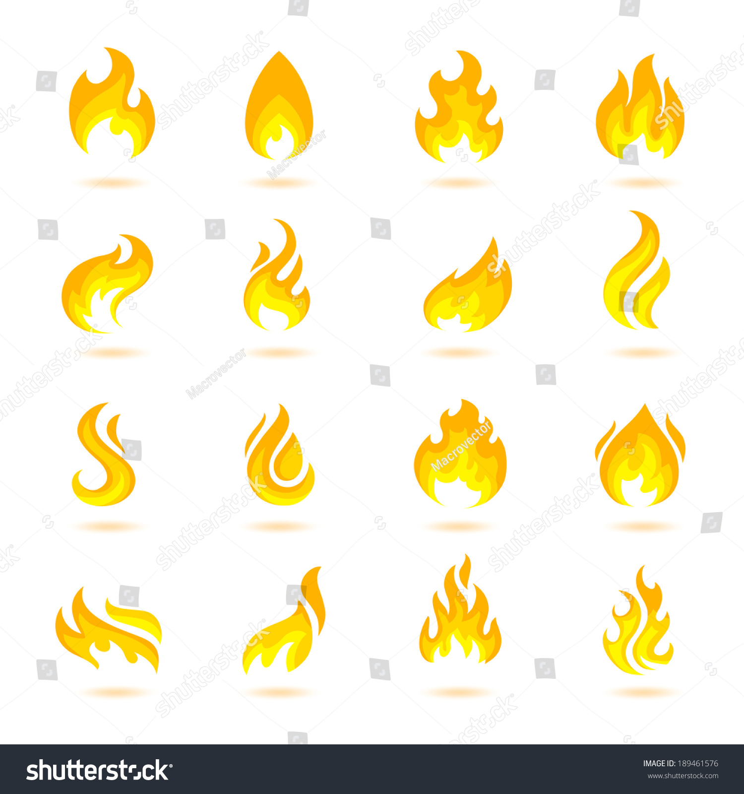 Fire Flame Burn Flare Torch Hell Fiery Icons Set Isolated Vector