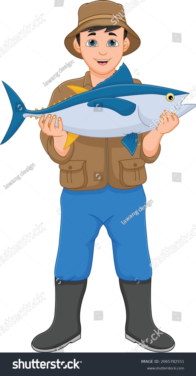 Fisherman Holding Big Fish On White Stock Vector Royalty Free