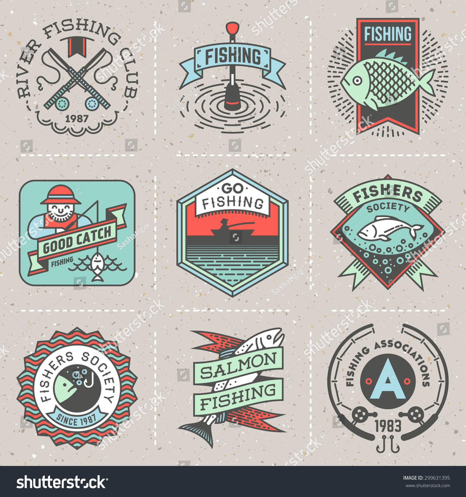Fishing Assorted Retro Design Insignias Color Logotypes Set Vector Elements Illustrations Fishing Assorted Retro Design Insignias Color Logotypes Set Vector Elements Illustrations