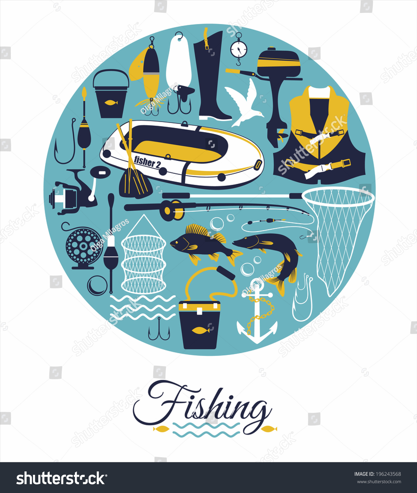 Fishing Background Stock Vector Illustration 196243568 : Shutterstock