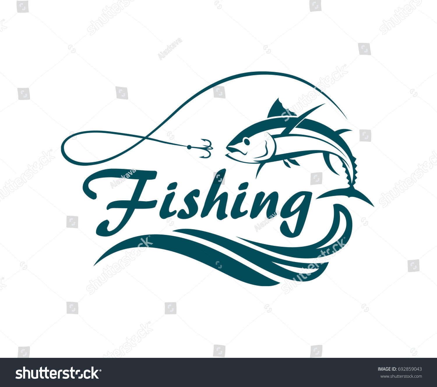 Fishing Emblem Tuna Waves Hook Stock Vector Royalty Free