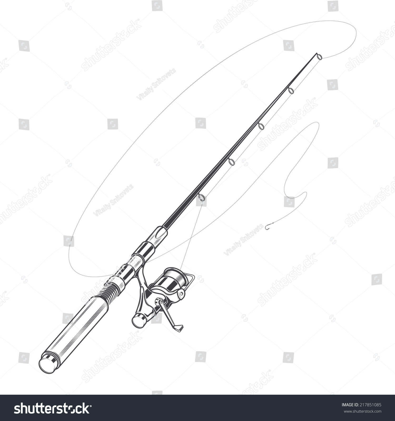 Fishing Rod, Spinning With Bait Isolated On A White Background. Line