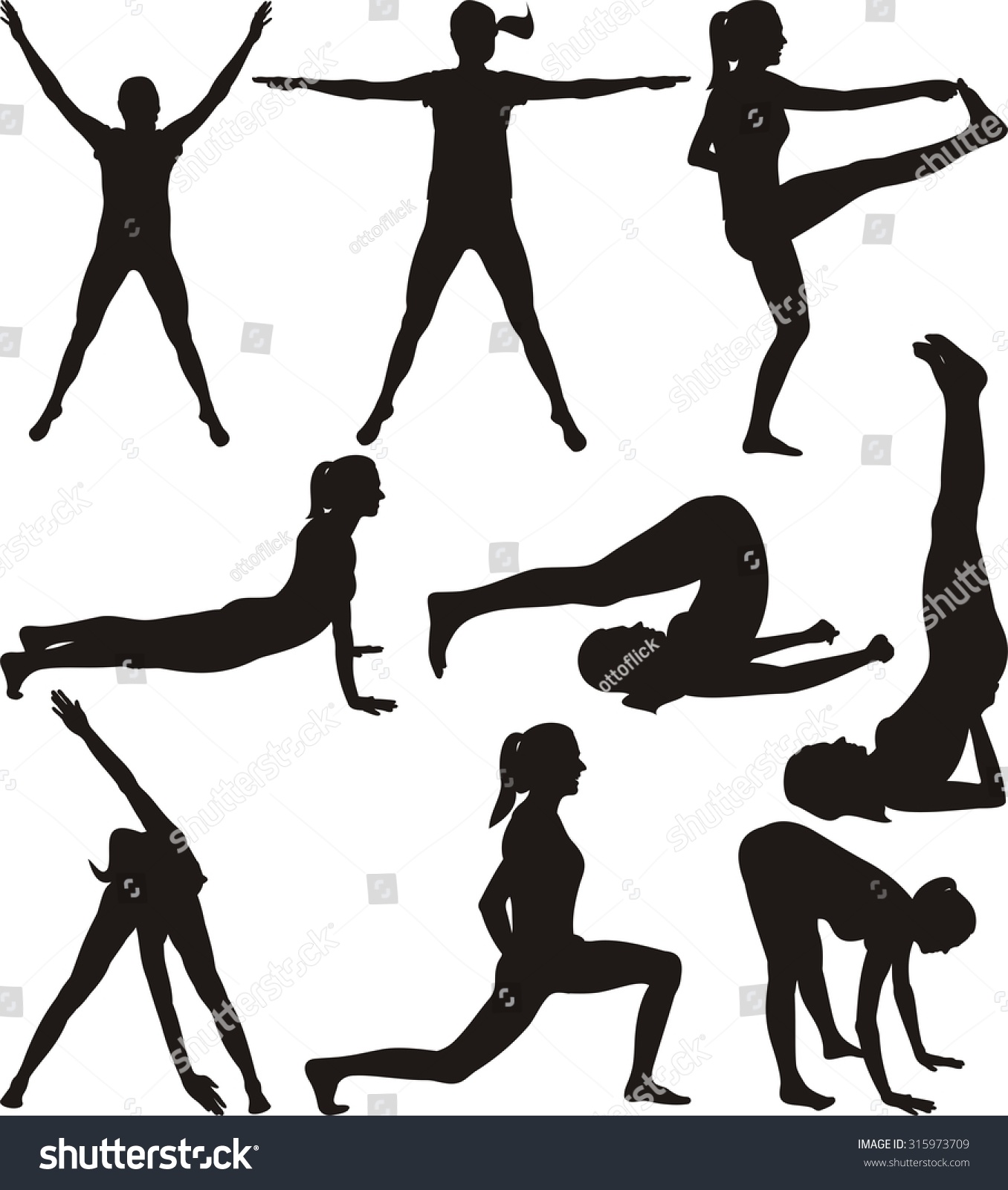 Fitness Silhouettes Of Exercising Women Stock Vector Illustration 315973709 Shutterstock