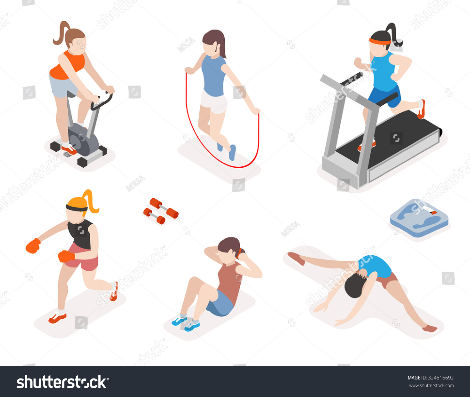 Fitness Women In Gym, Gymnastics Workout And Yoga Exercises. 3d