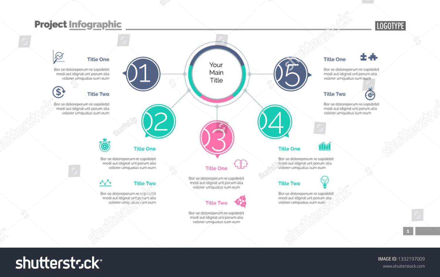 Five Points Process Chart Slide Template