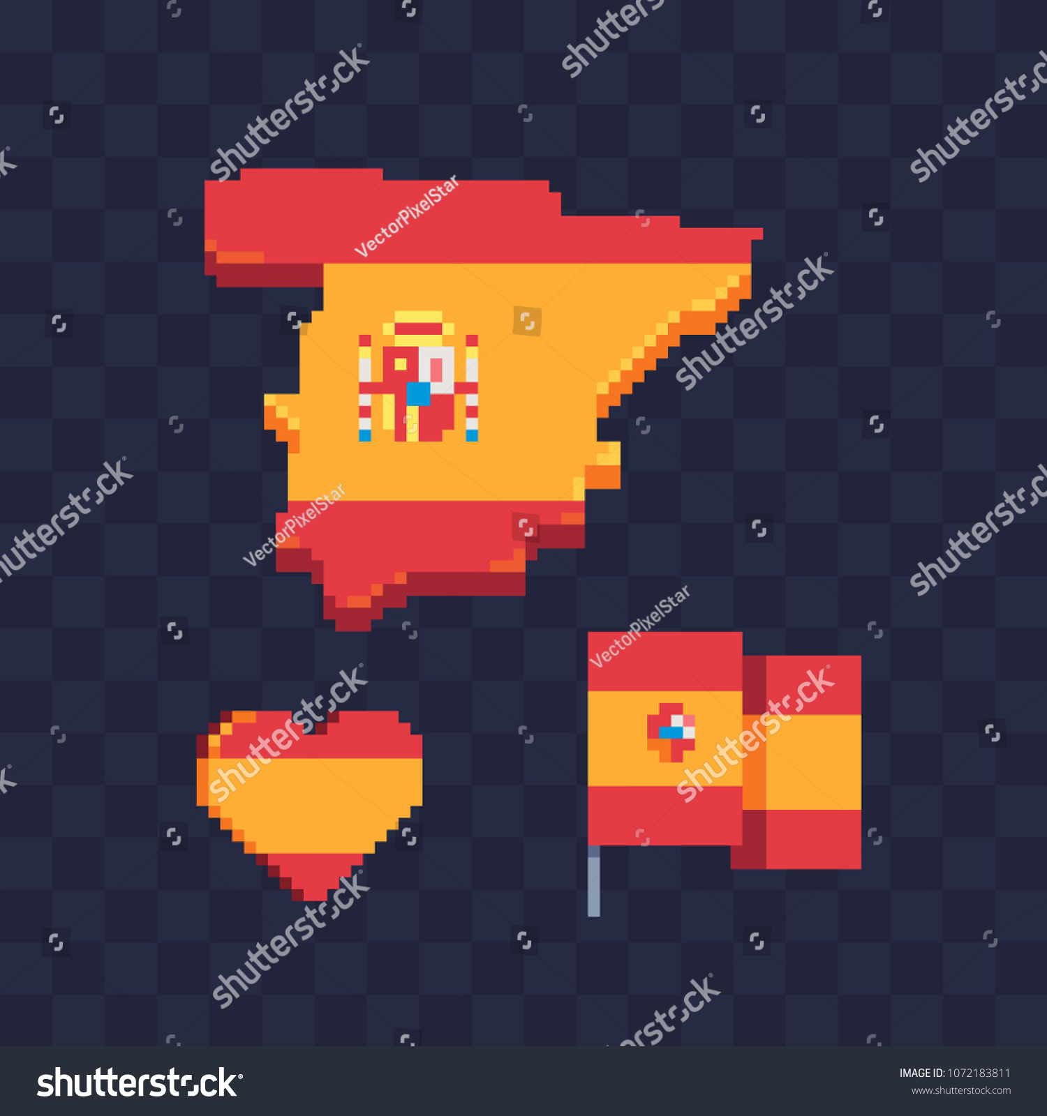 Flag Map Spain Pixel Art Iconのベクター画像素材ロイヤリティフリー 1072183811