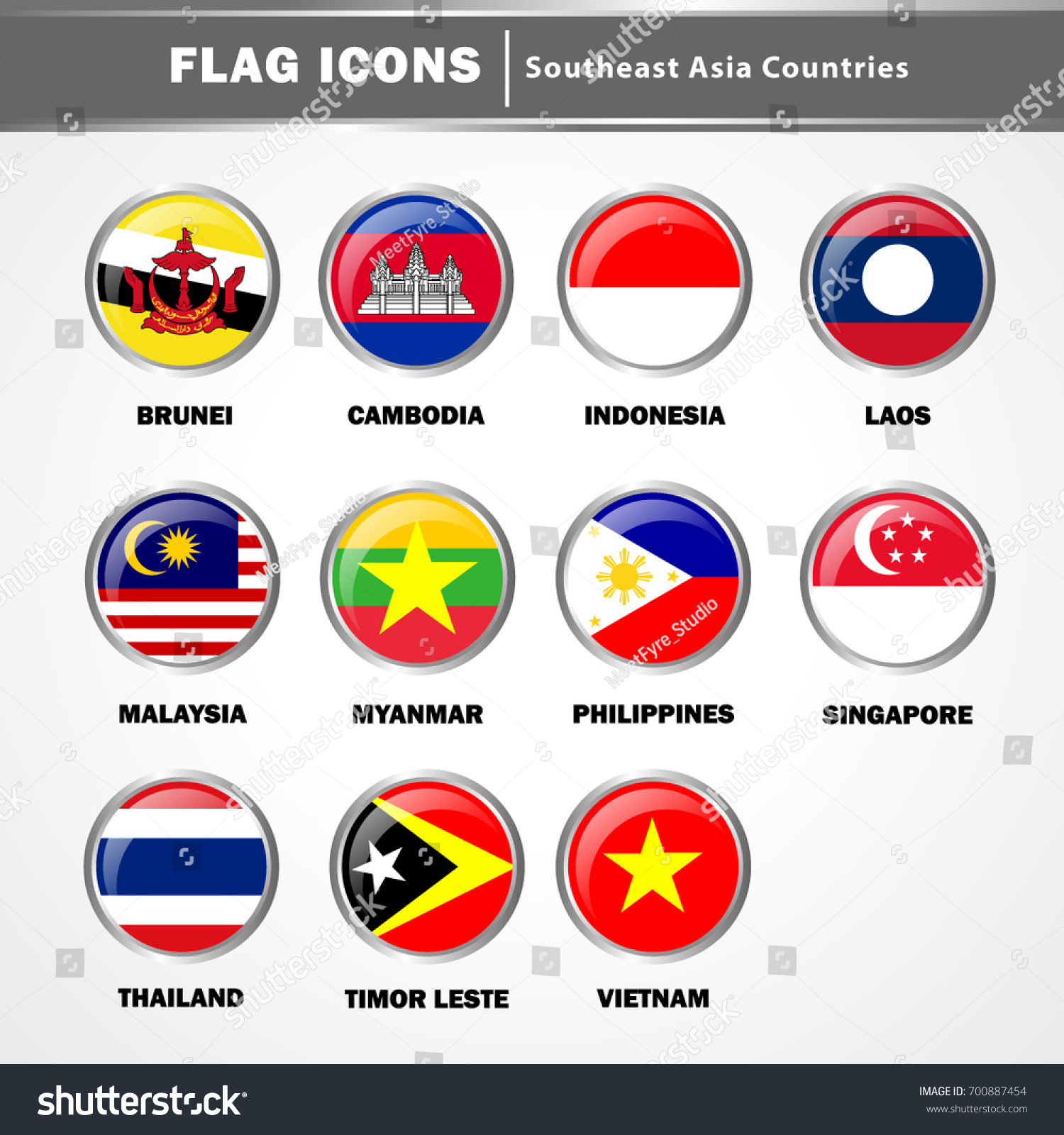 Flag Icons Vector Southeast Asia Countries Stock Vector Royalty Free