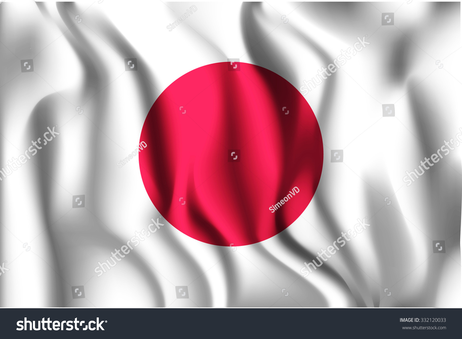 Flag Of Japan. Rectangular Shape Icon With Wavy Effect Stock Vector 