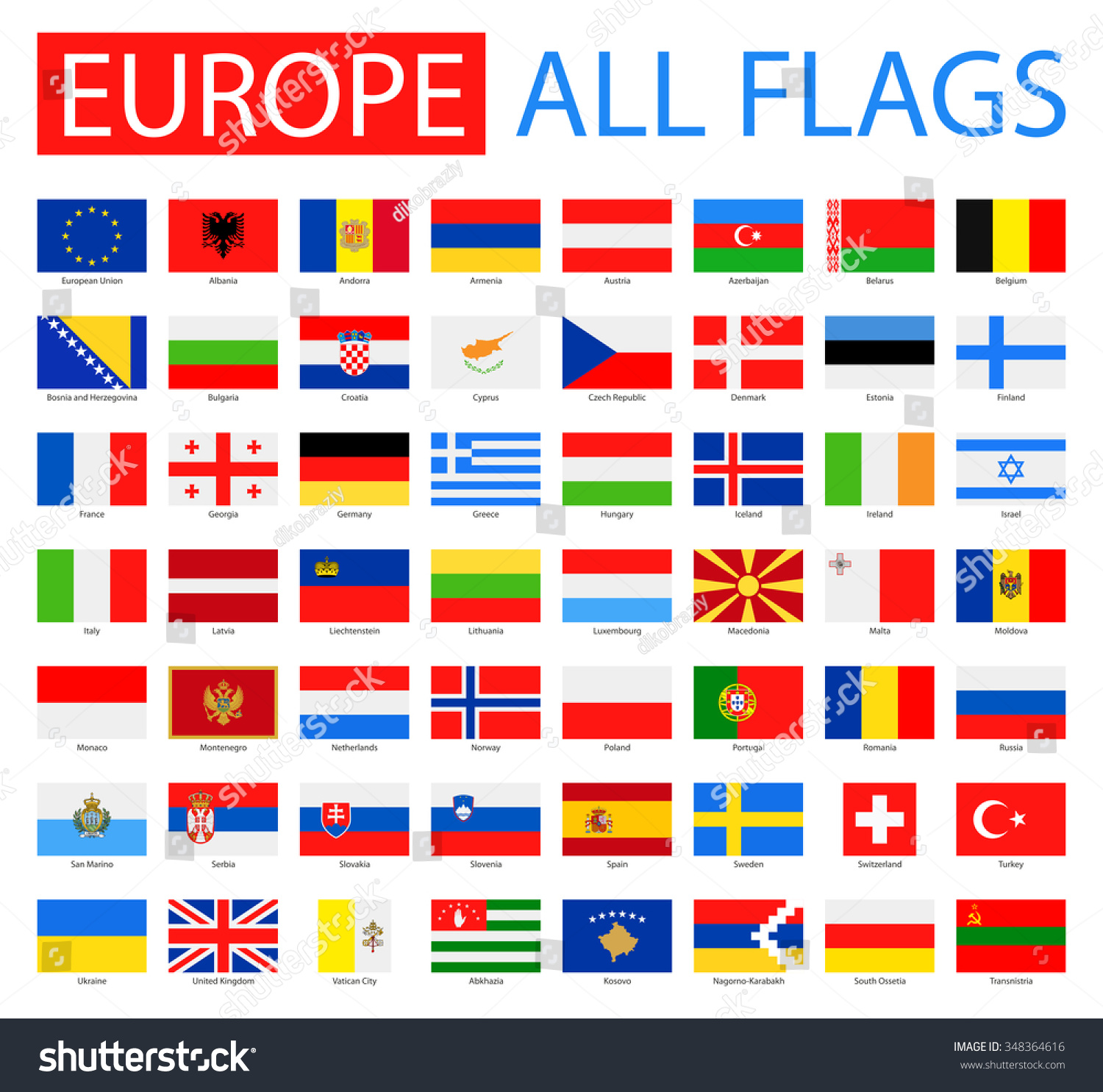 Flags Of Europe - Full Vector Collection - 348364616 : Shutterstock