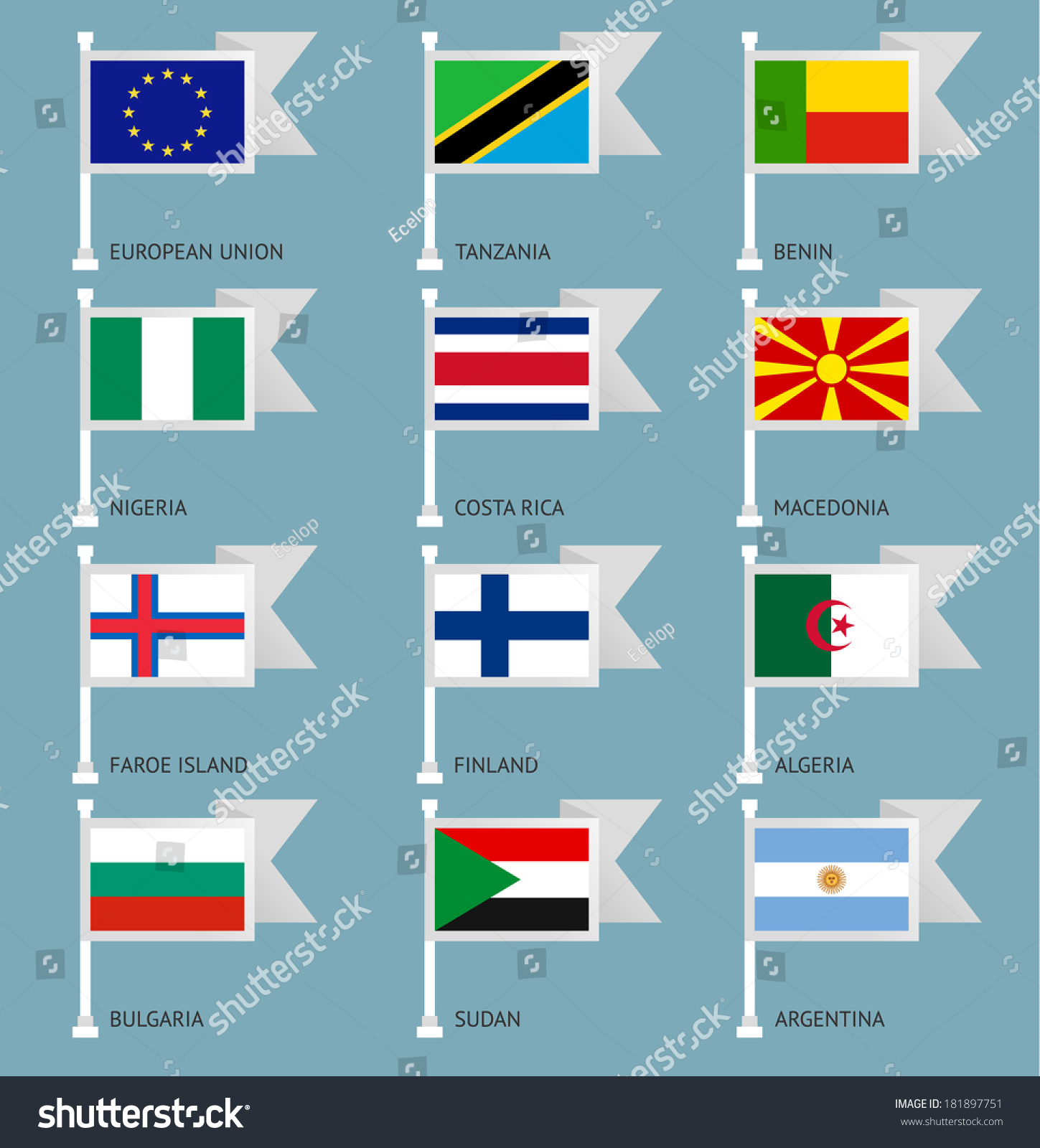 Vektor Stok Flags World Flat Vector Illustration Set Tanpa Royalti