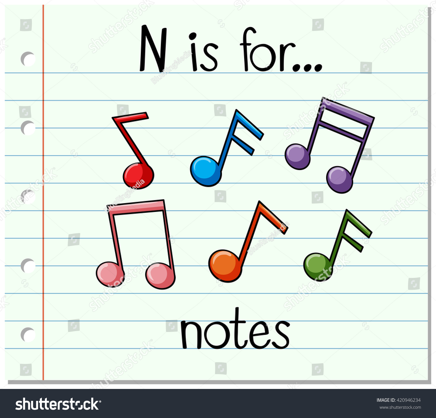 Flashcard Letter N Notes Illustration Stock Vector Royalty Free