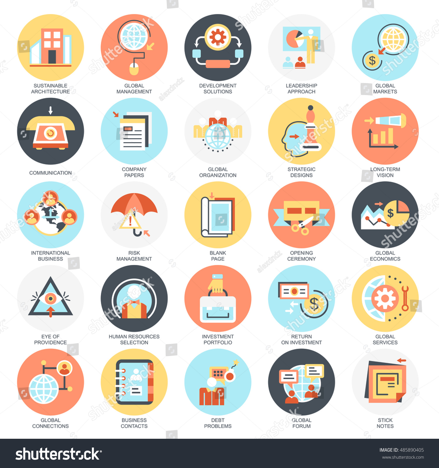 Flat Conceptual Icons Pack Worldwide Global Stock Vector Royalty Free