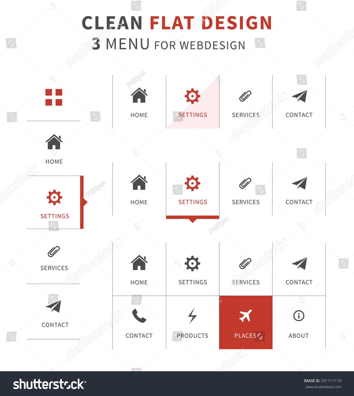 Flat Design Hover Effect | flat design menu with hover effect and icons stock vector Flat Design Hover Effect | flat design menu with hover effect and icons stock vector