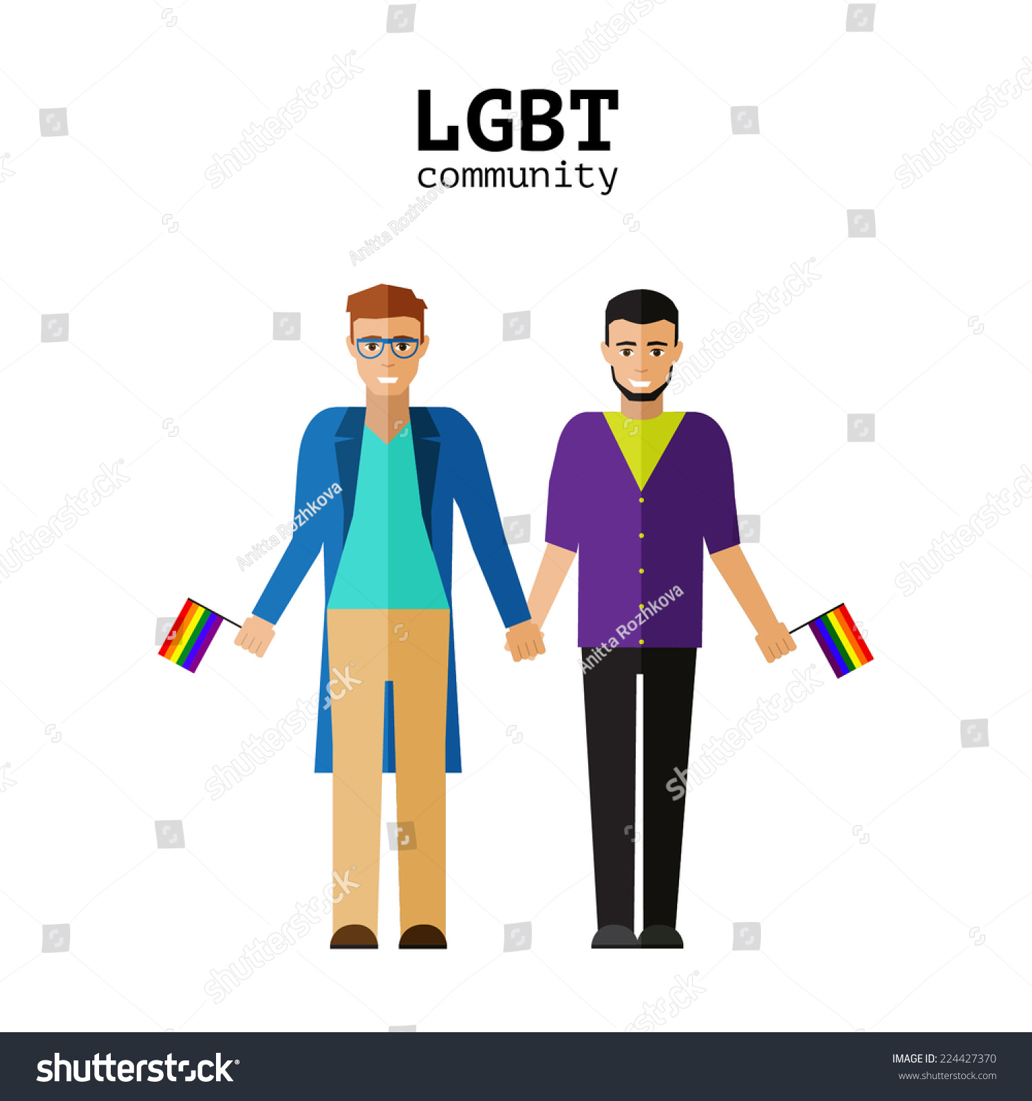 Flat Gay Couple Flag Lgbtcommunity Stock Vector 224427370 Shutterstock 0221