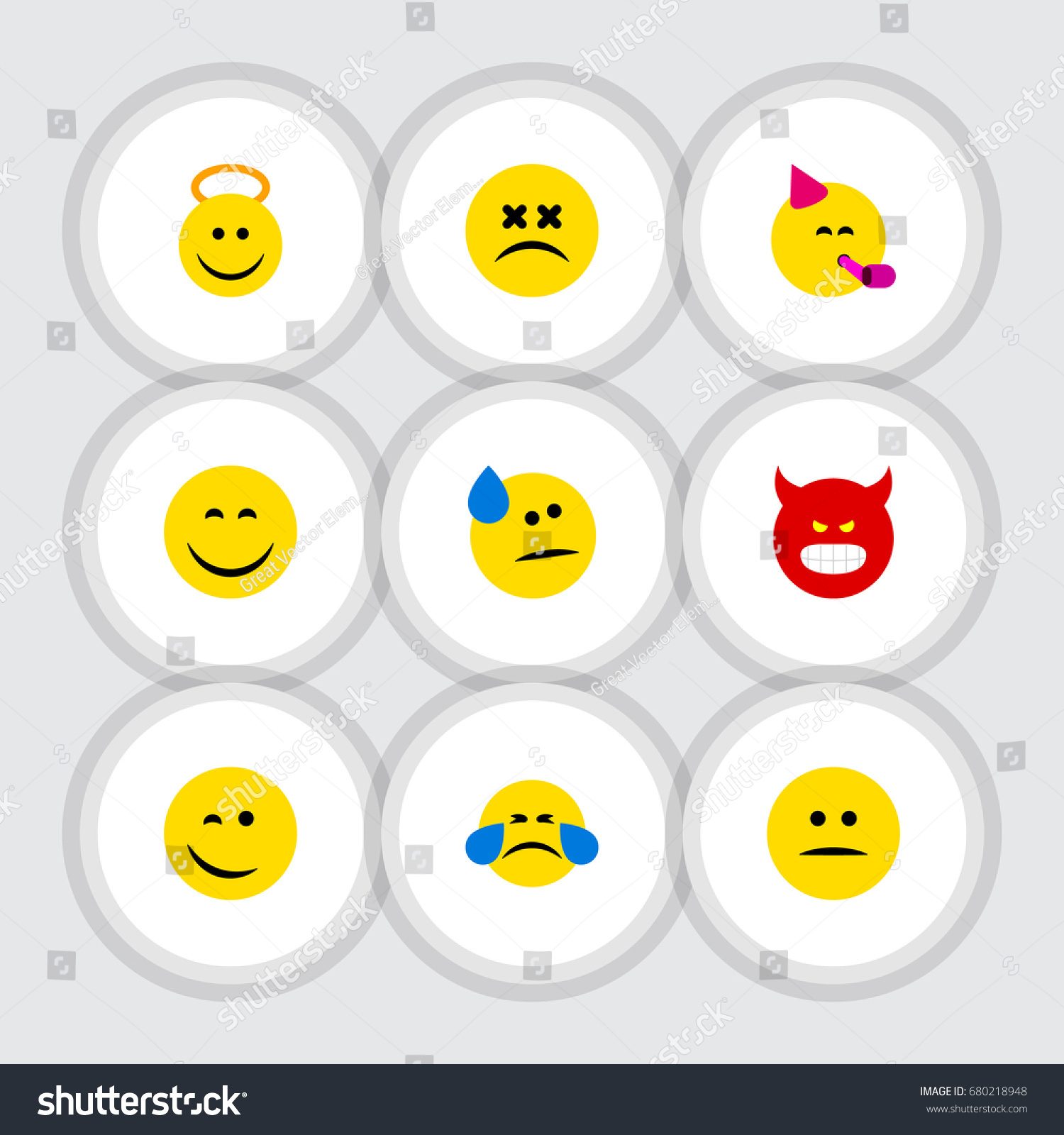 Flat Icon Emoji Set Party Time Stock Vector Royalty Free 680218948