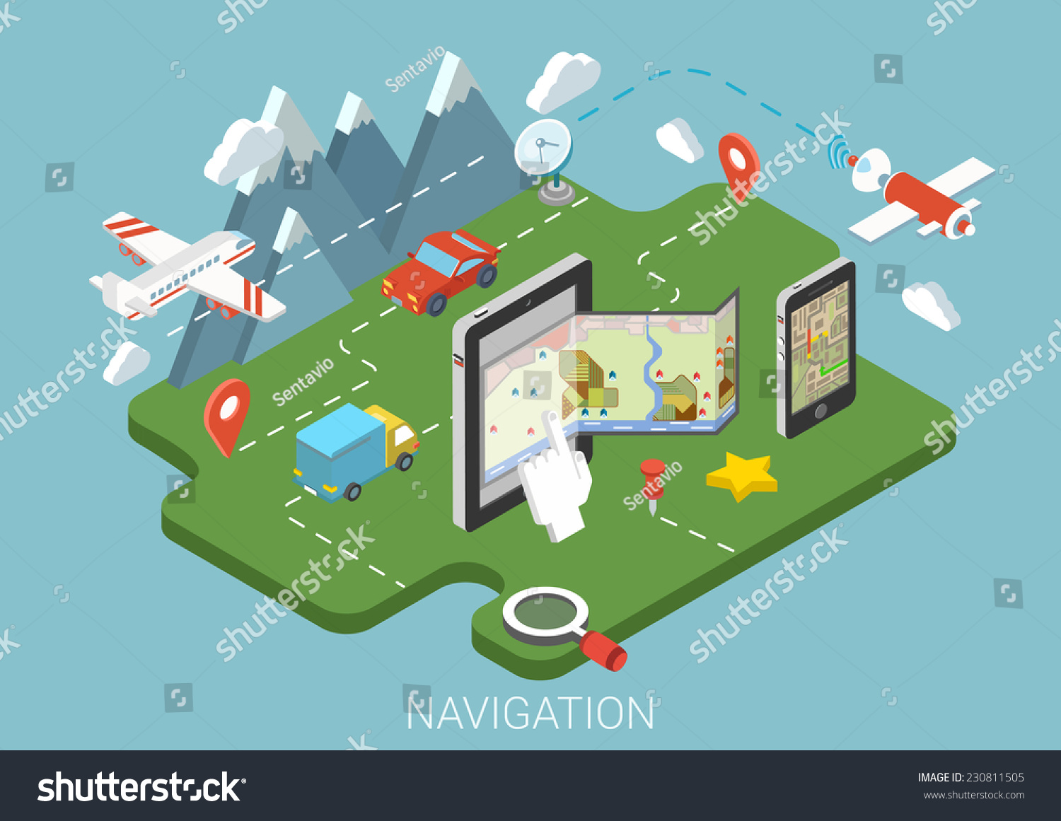 Flat Map Mobile Gps Navigation Infographic 3d Isometric Concept Tablet Phone Digital Map 5394