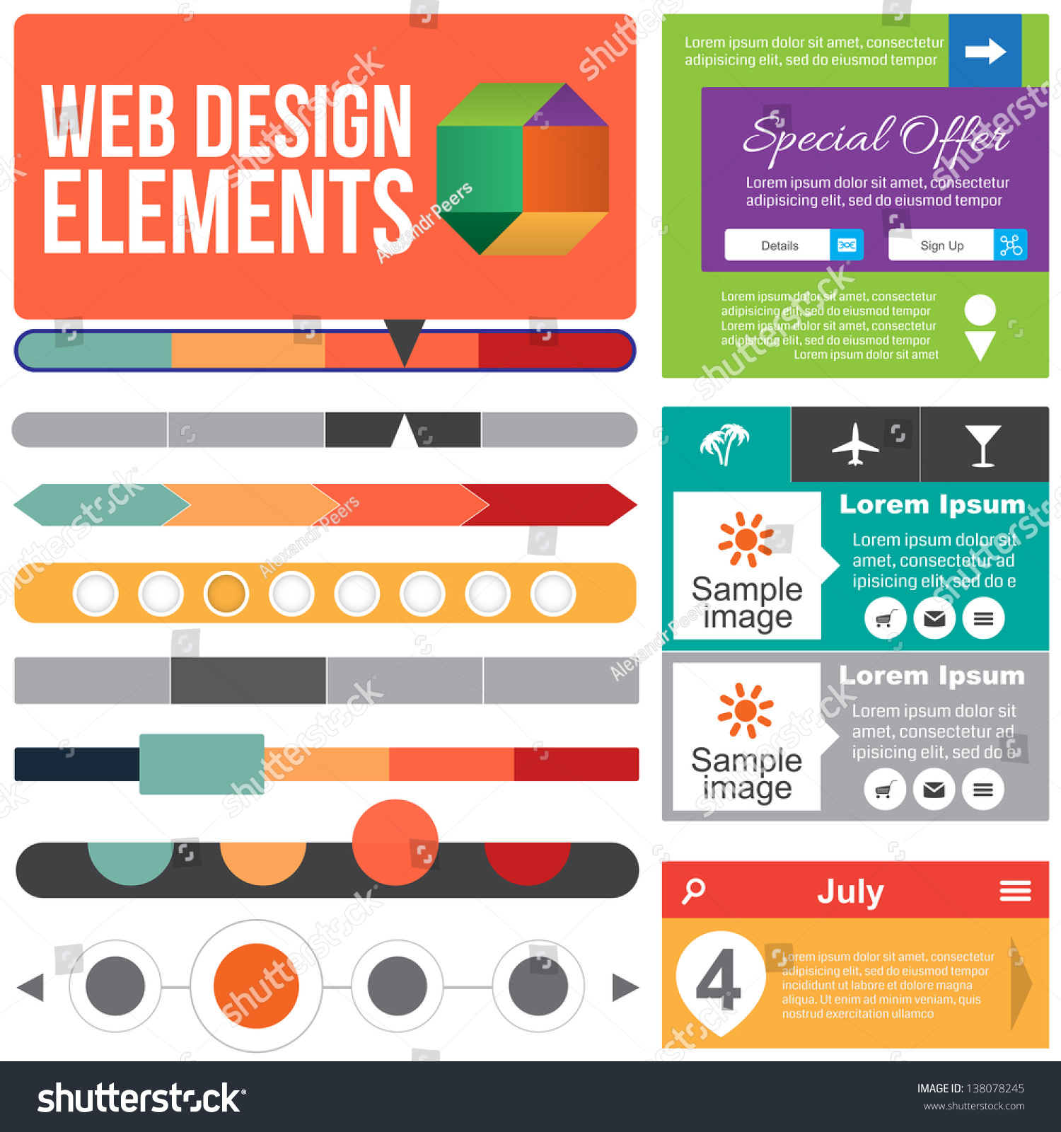 Flat Web Design Elements Templates For Website Stock Vector